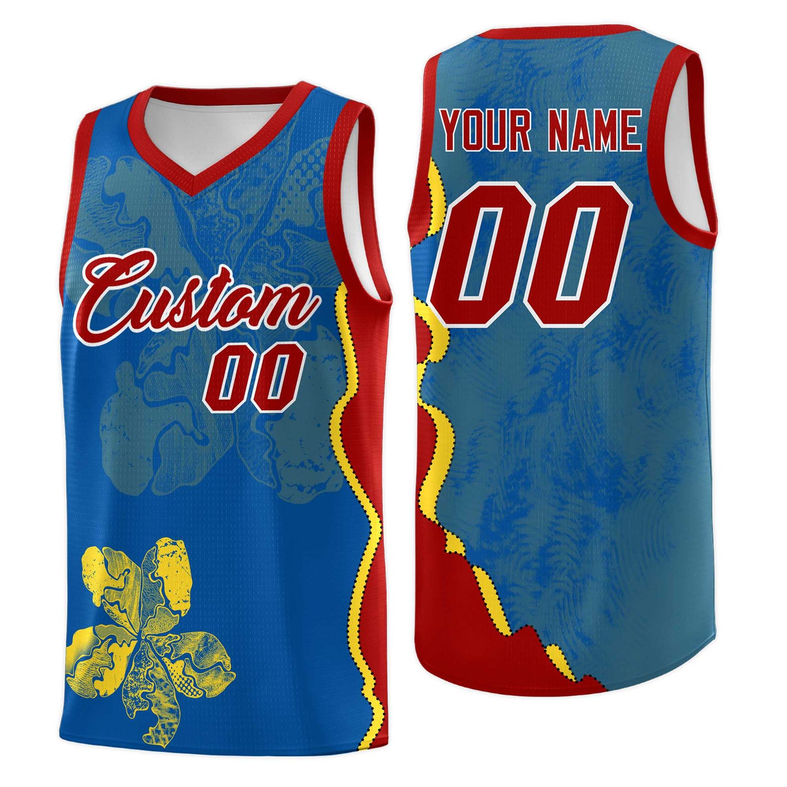 Custom Royal Red Basketball Jersey - Illusion Flower Graffiti Moisture-wicking Fabric