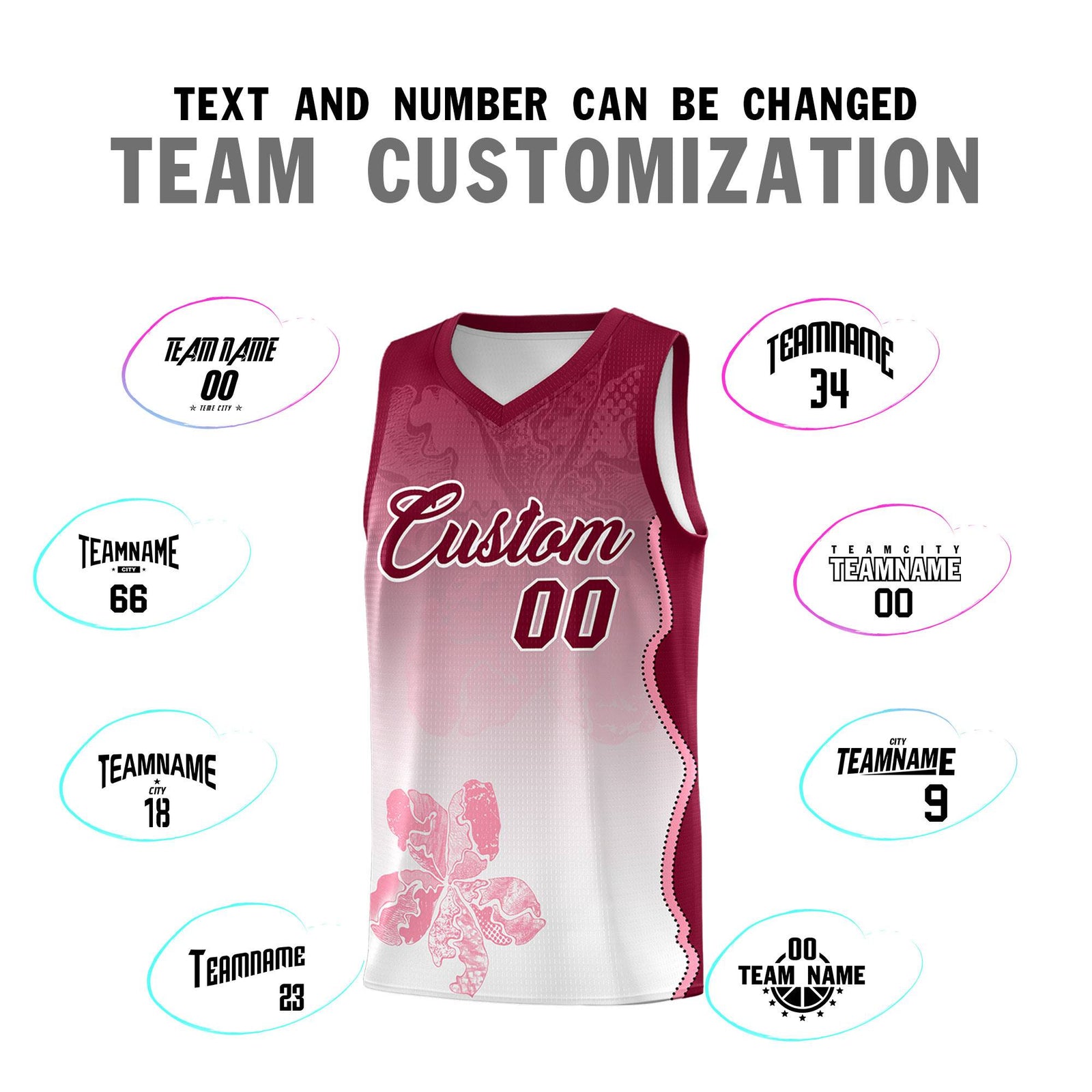 Custom White Crimson Basketball Jersey - Illusion Flower Gradient Stretchy Fabric