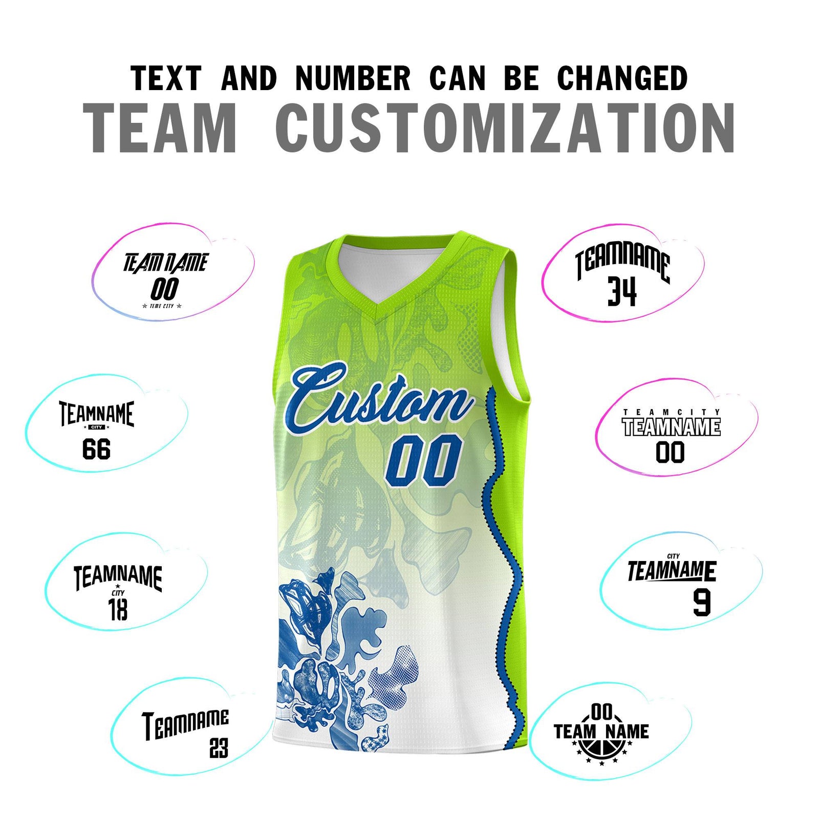 Custom Neon Green Royal Basketball Jersey - Illusion Flower Gradient Moisture-wicking Fabric