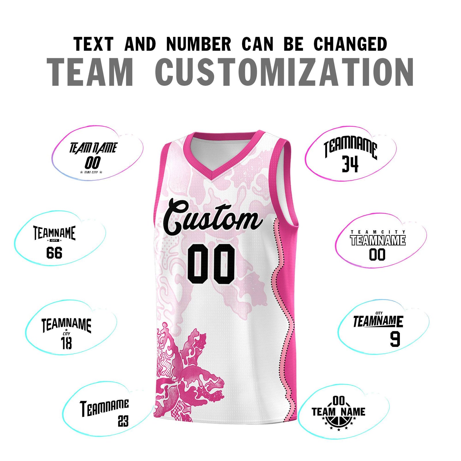 Custom White Pink Basketball Jersey - Illusion Flower Graffiti Breathable mesh Fabric