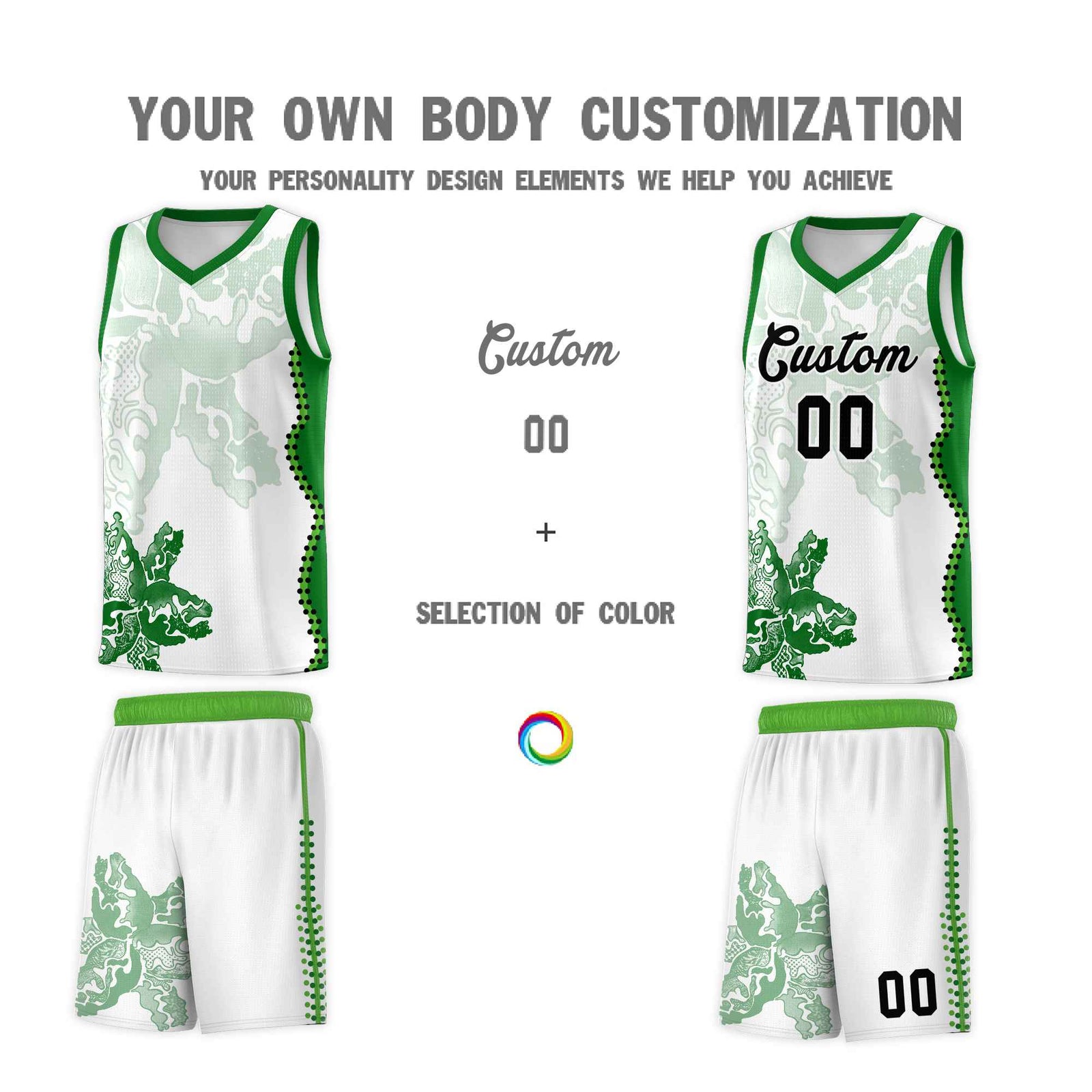 Custom White Kelly Green Basketball Jersey - Illusion Flower Graffiti Moisture wicking Fabric