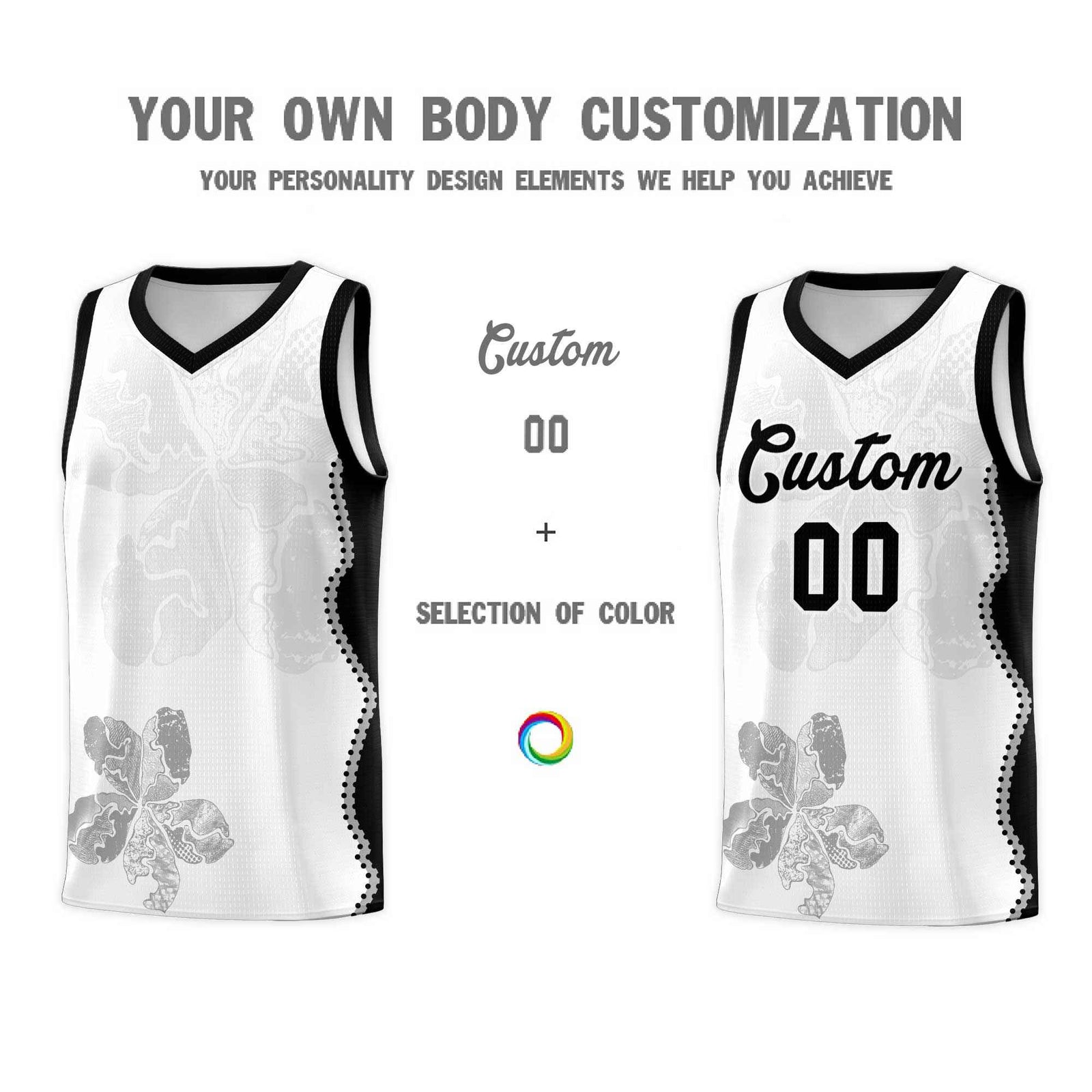 Custom White Black Basketball Jersey - Illusion Flower Graffiti Stylish Fabric