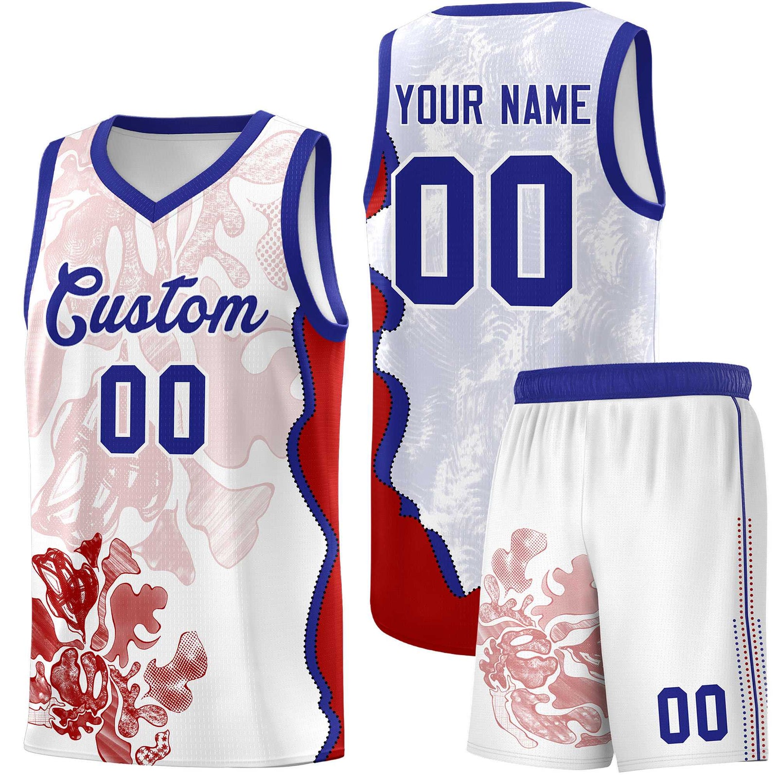 Custom White Royal Basketball Jersey - Illusion Flower Graffiti Unique Fabric