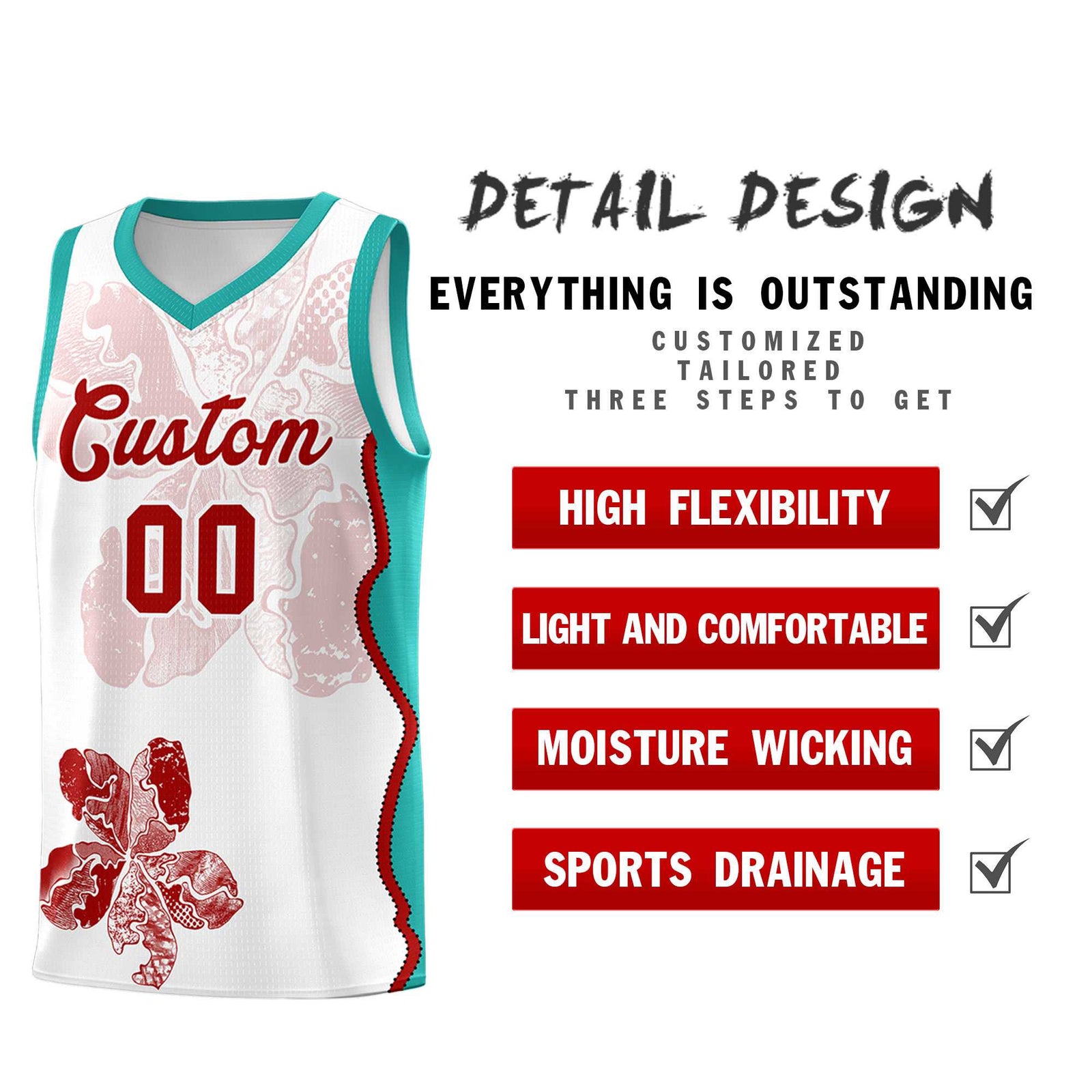 Custom White Aqua Basketball Jersey - Illusion Flower Graffiti Breathable mesh Fabric
