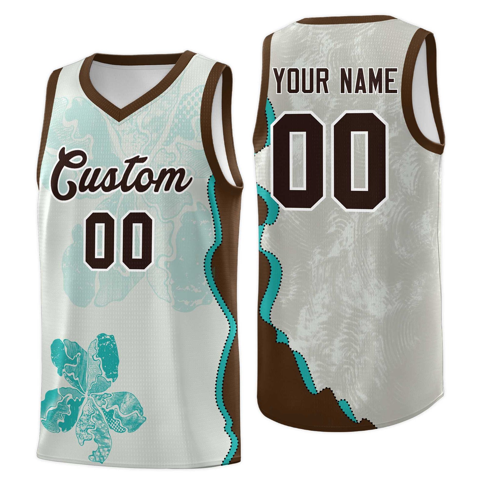 Custom Gray Brown Basketball Jersey - Illusion Flower Graffiti Quick dry Fabric