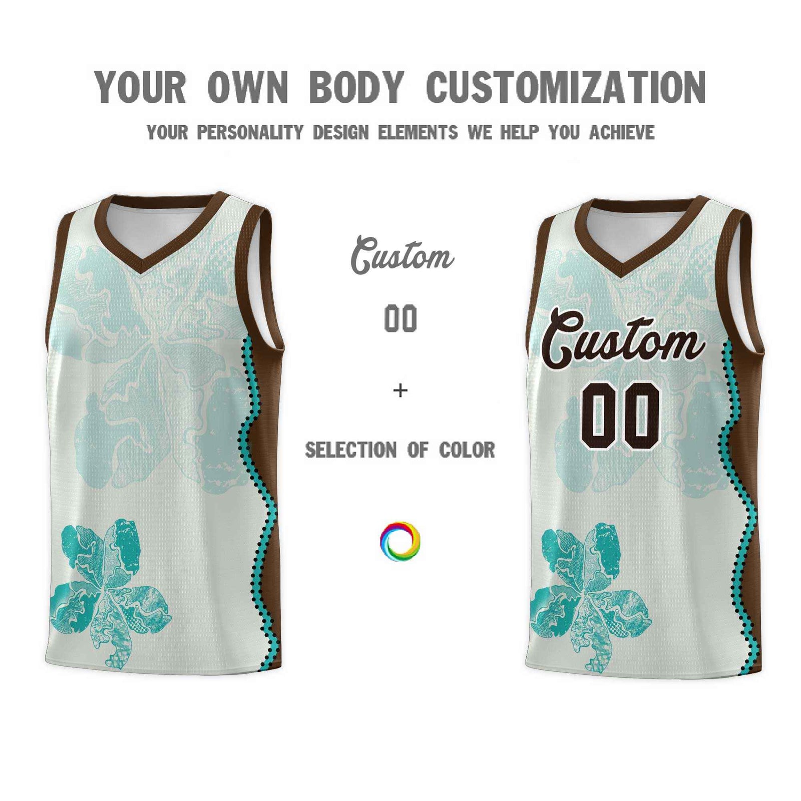 Custom Gray Brown Basketball Jersey - Illusion Flower Graffiti Quick dry Fabric