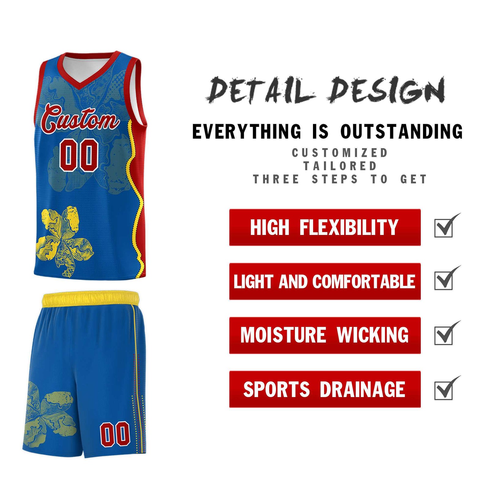 Custom Royal Red Basketball Jersey - Illusion Flower Graffiti Moisture-wicking Fabric