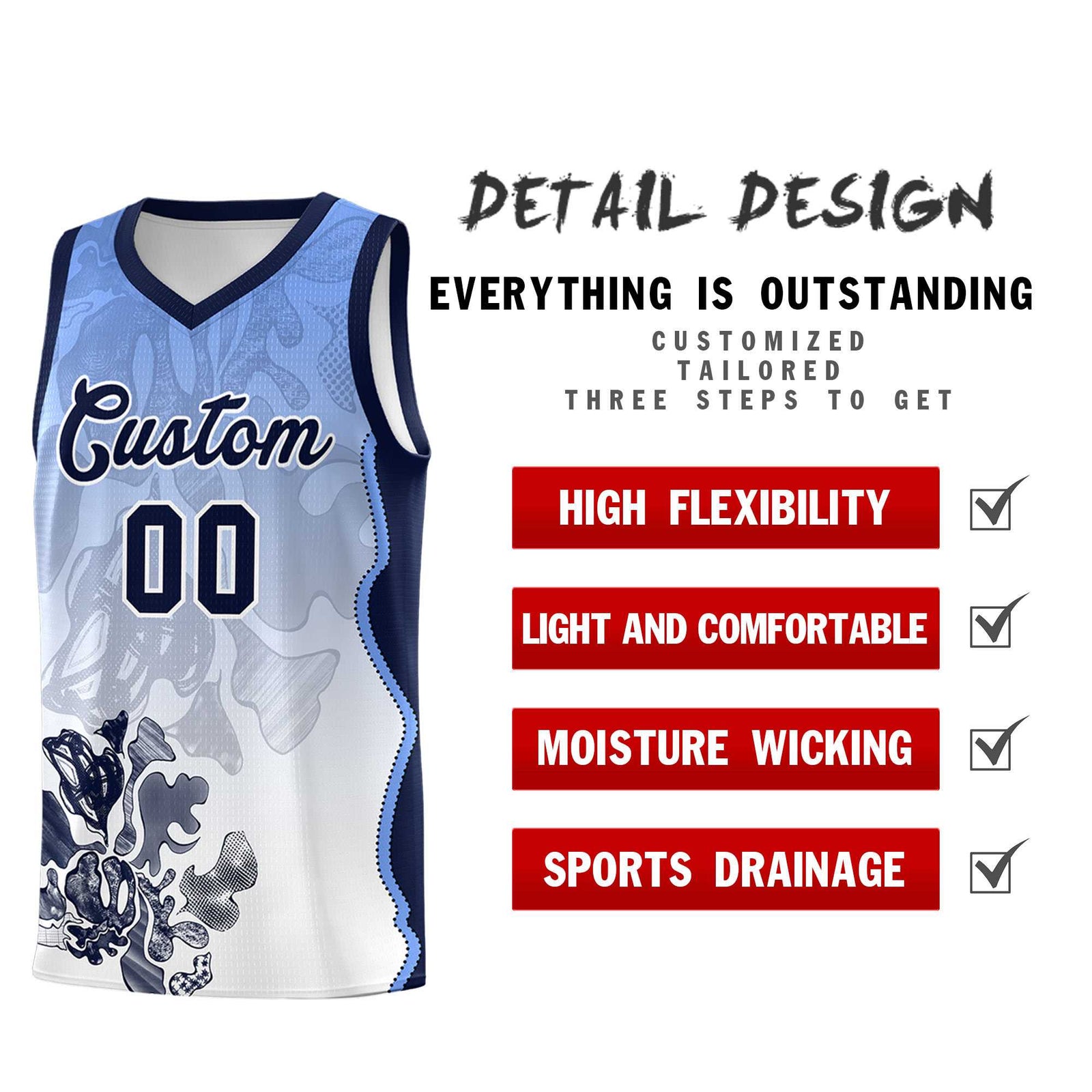 Custom White Navy Basketball Jersey - Illusion Flower Gradient Moisture wicking Fabric