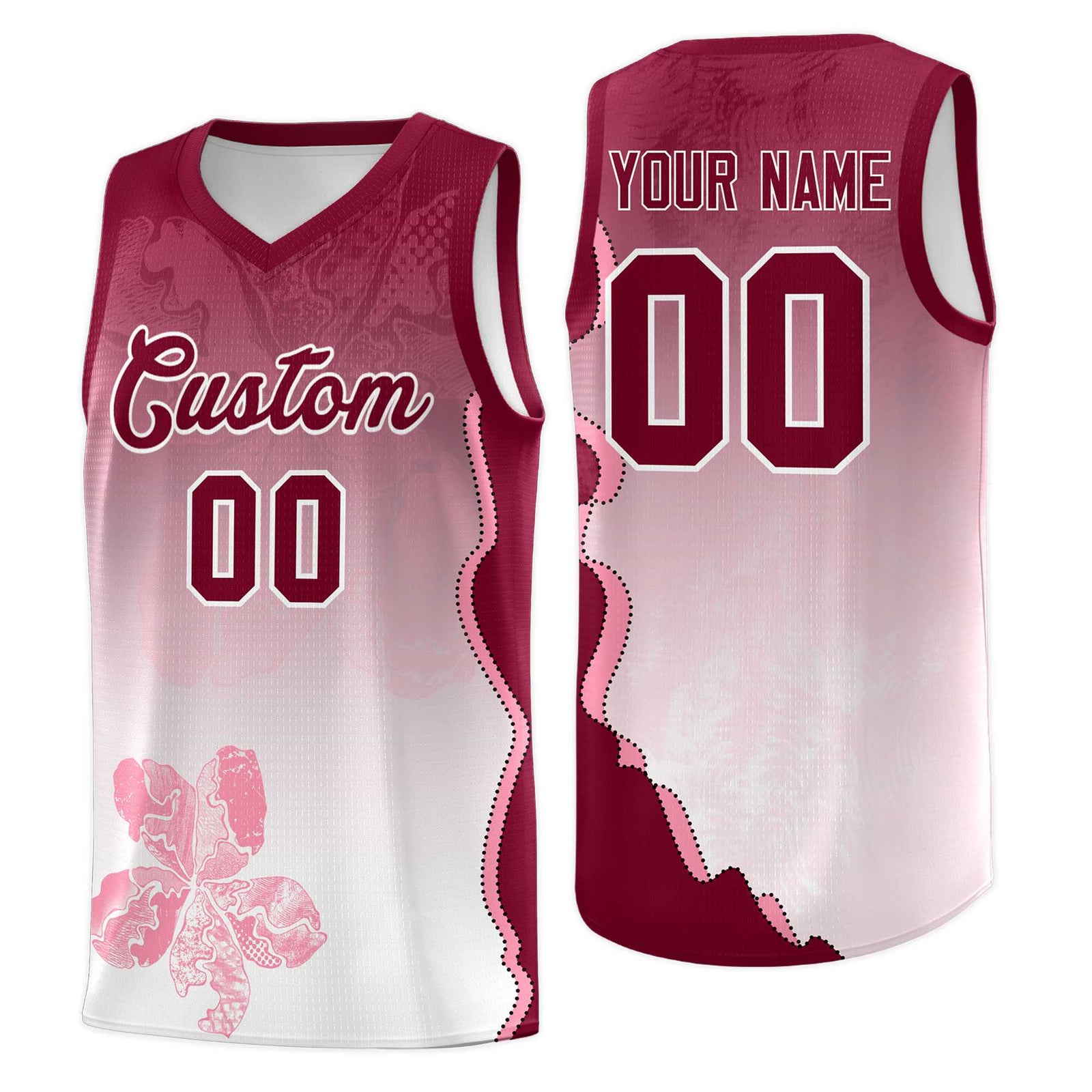 Custom White Crimson Basketball Jersey - Illusion Flower Gradient Stretchy Fabric
