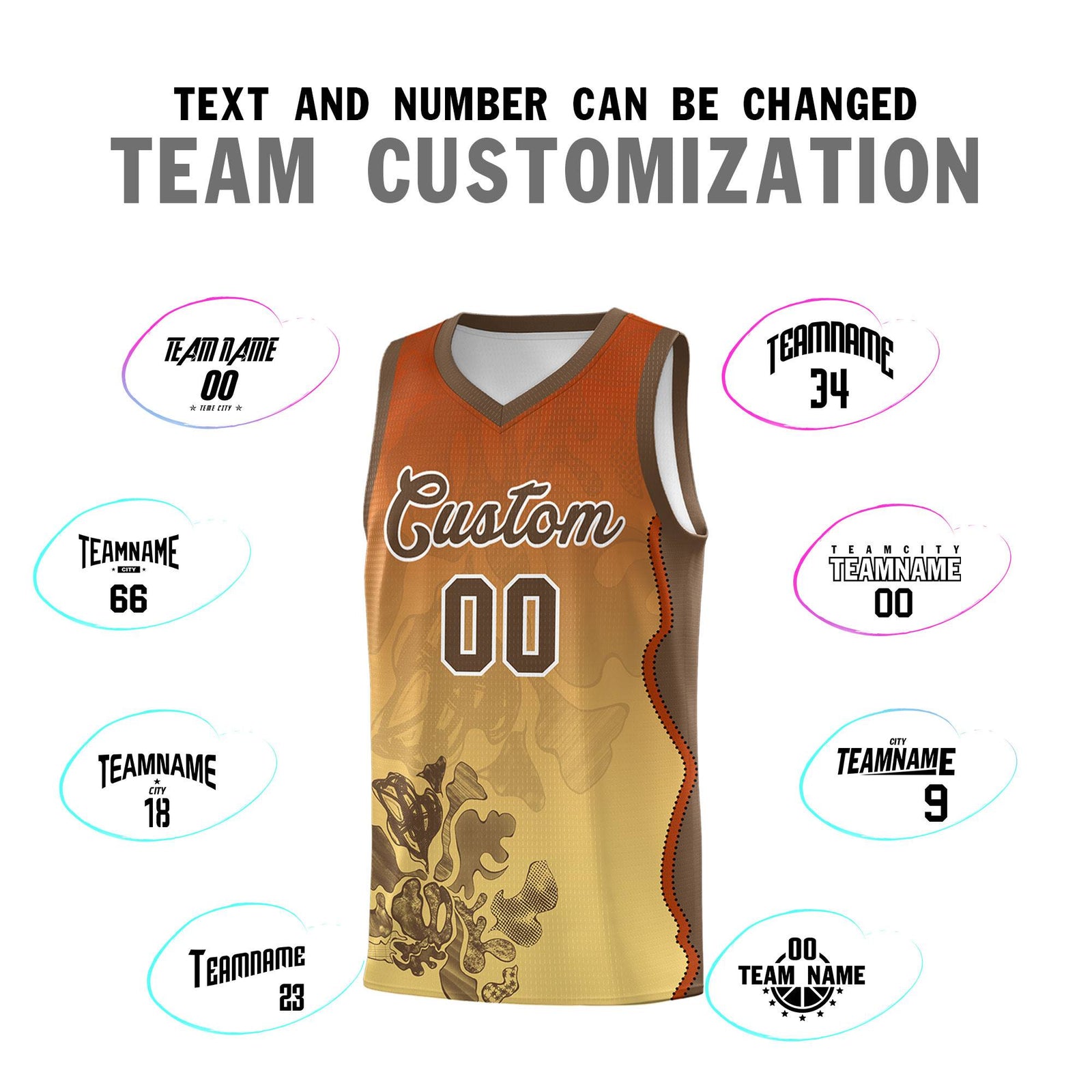 Custom Khaki Dark Orange Basketball Jersey - Illusion Flower Gradient Quick dry Fabric