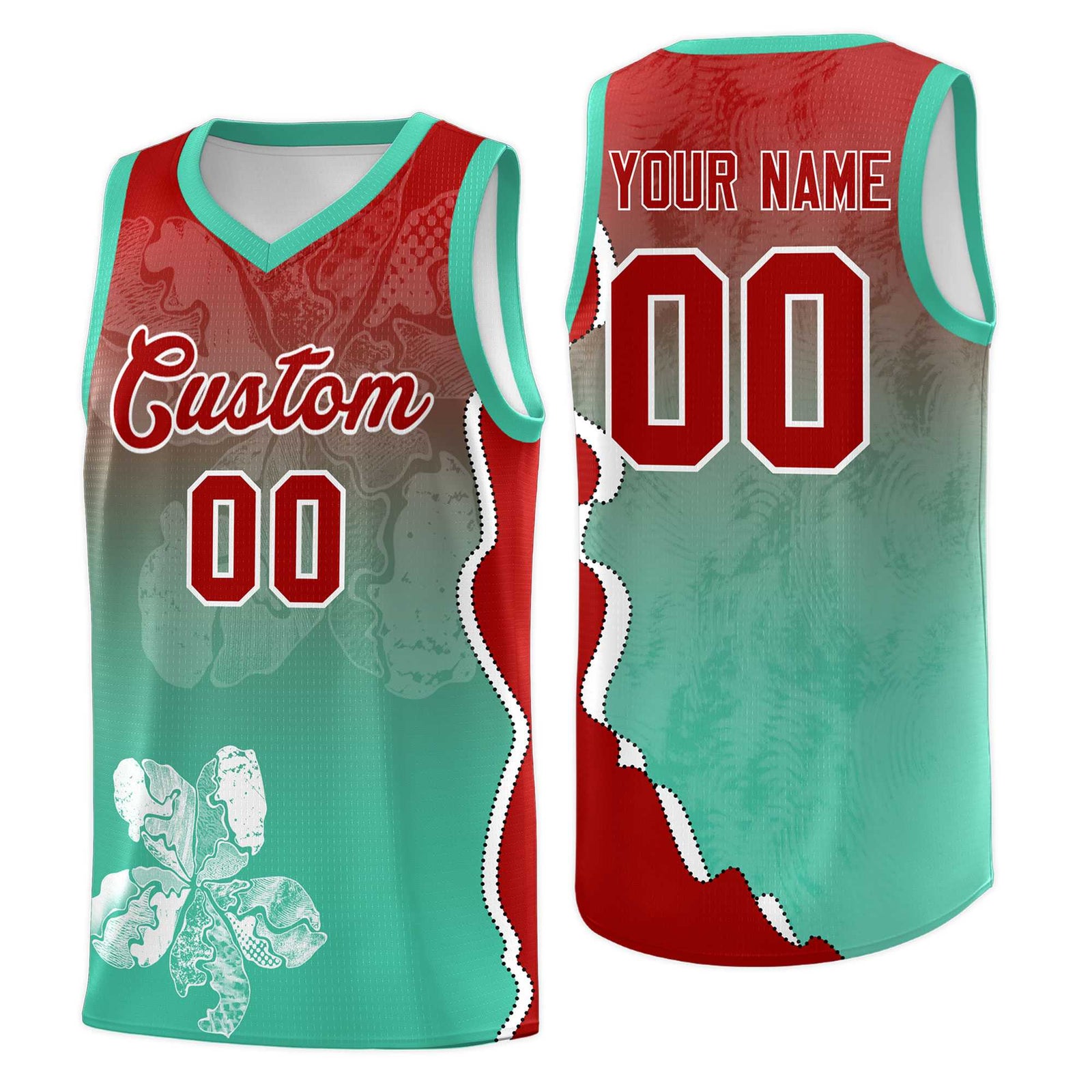 Custom Bright Green Red Basketball Jersey - Illusion Flower Gradient Durable Fabric