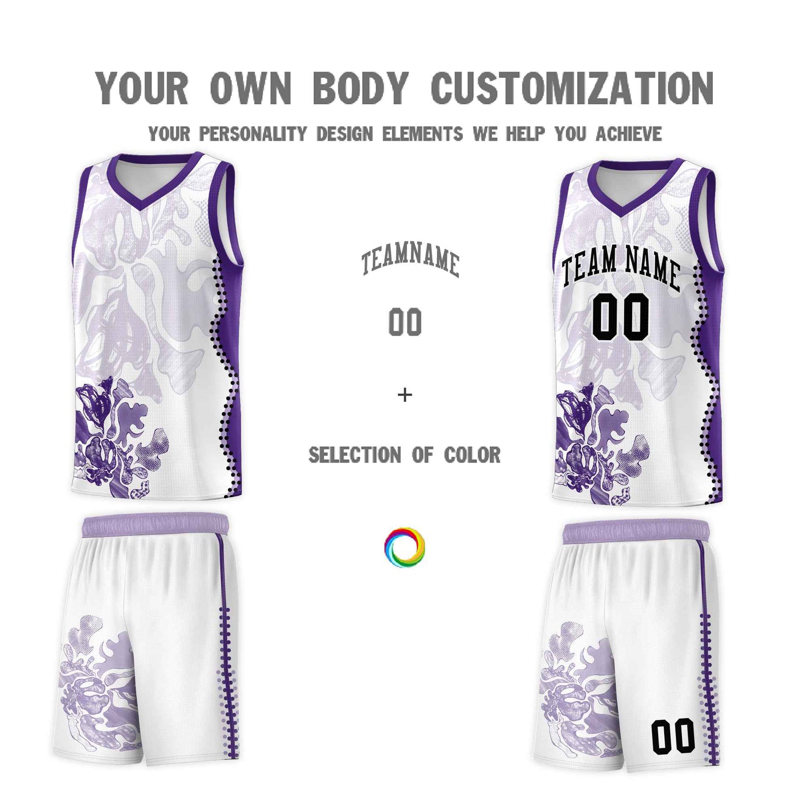 Custom White Purple Basketball Jersey - Illusion Flower Graffiti Moisture-wicking Fabric