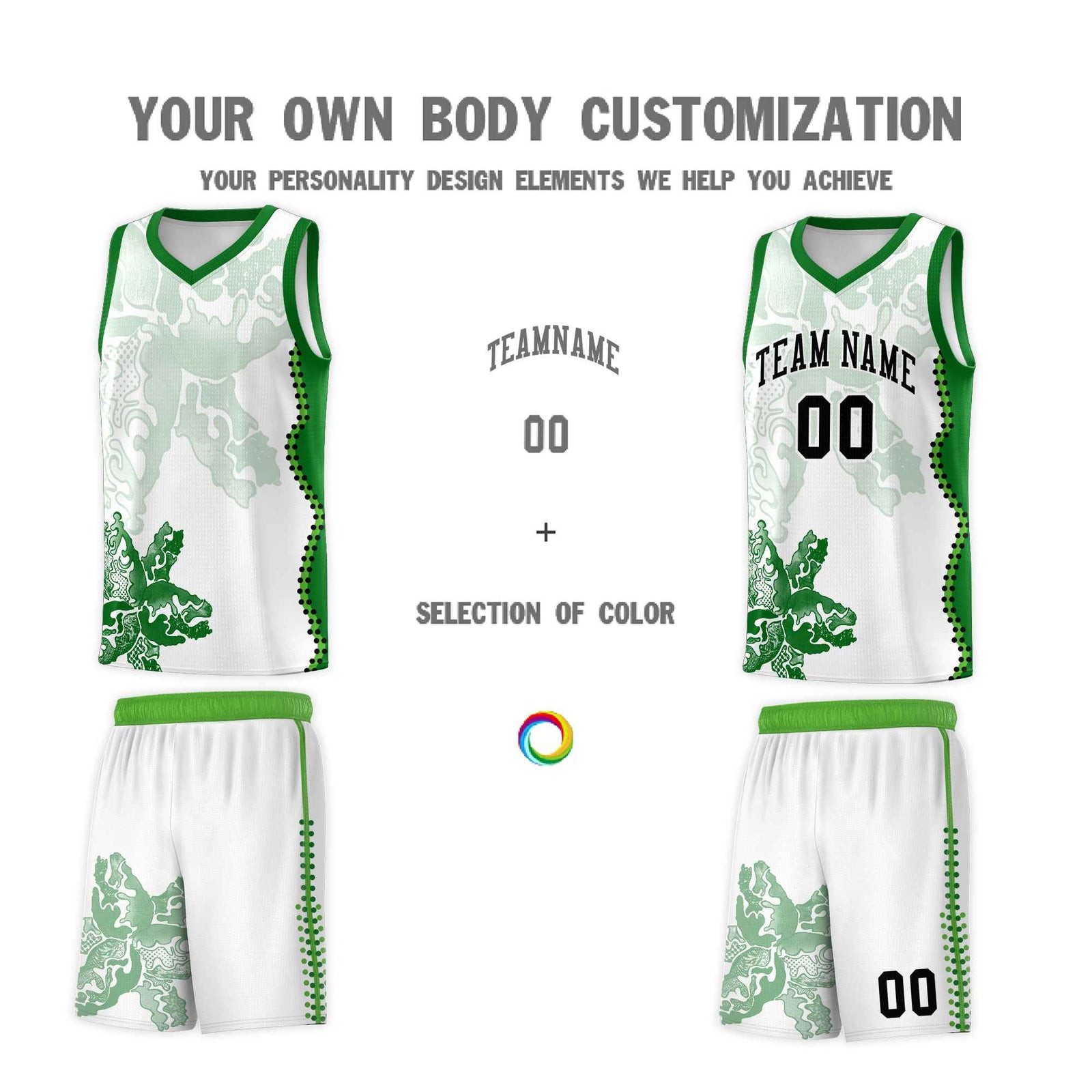Custom White Kelly Green Basketball Jersey - Illusion Flower Graffiti Moisture wicking Fabric