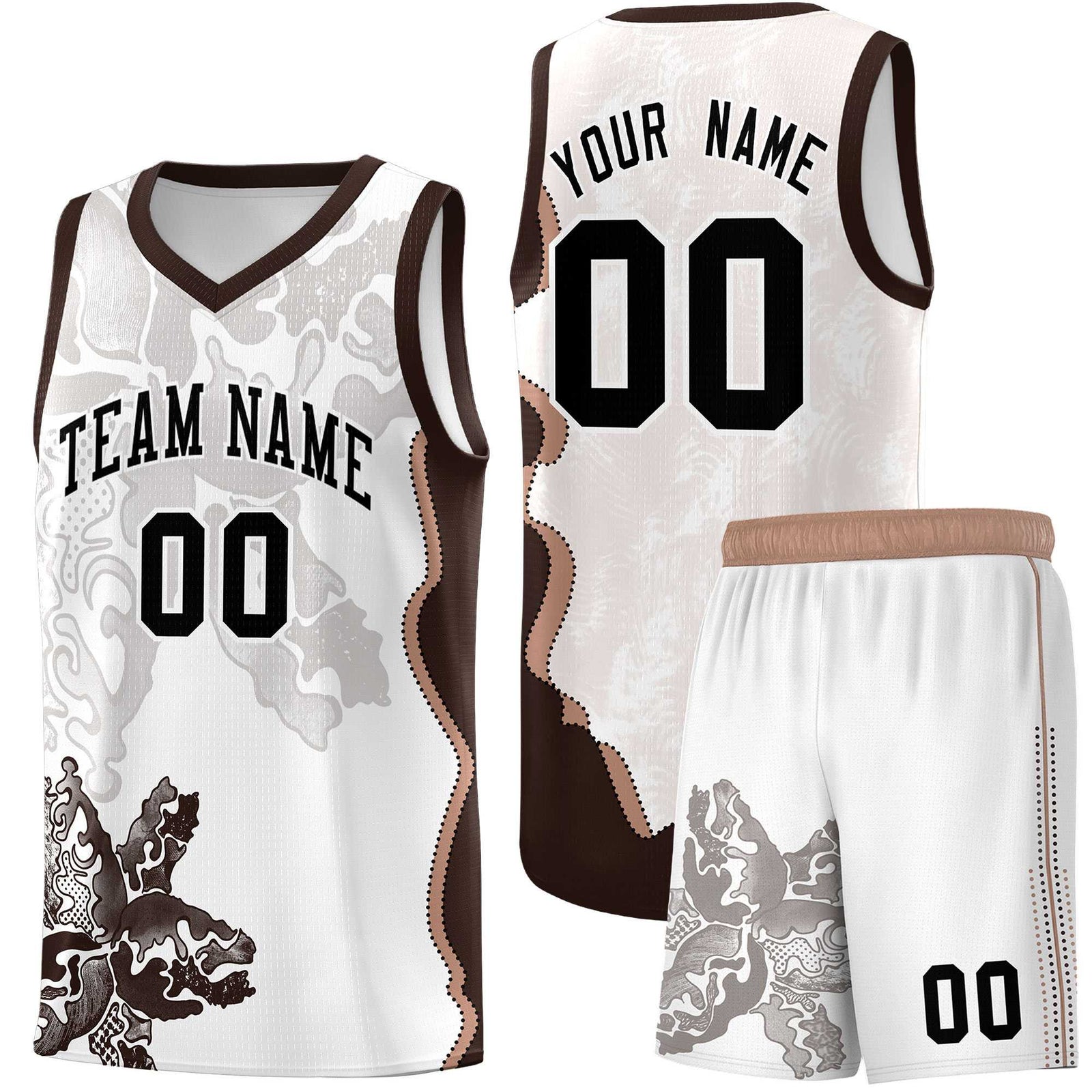 Custom White Brown Basketball Jersey - Illusion Flower Graffiti Quick dry Fabric