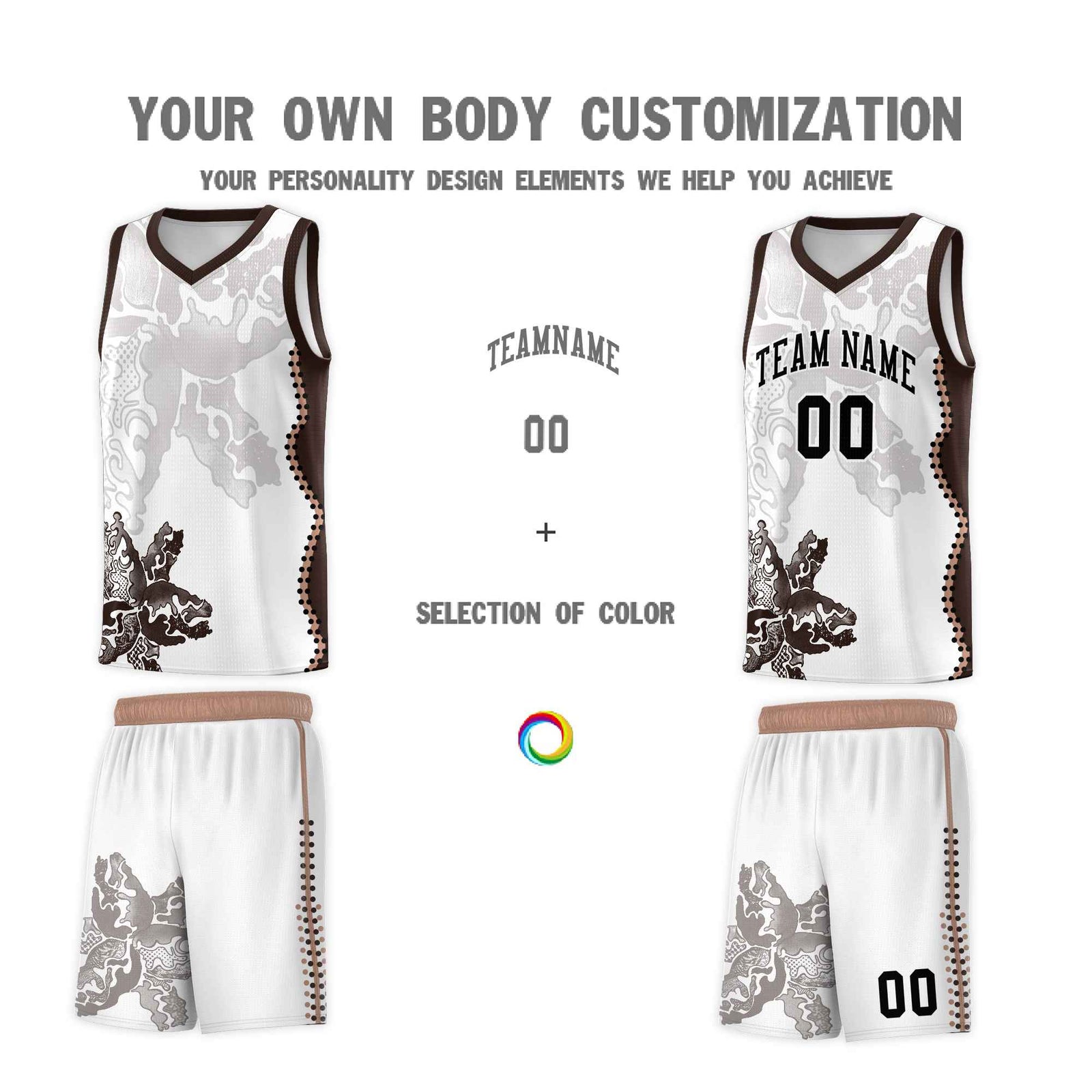 Custom White Brown Basketball Jersey - Illusion Flower Graffiti Quick dry Fabric
