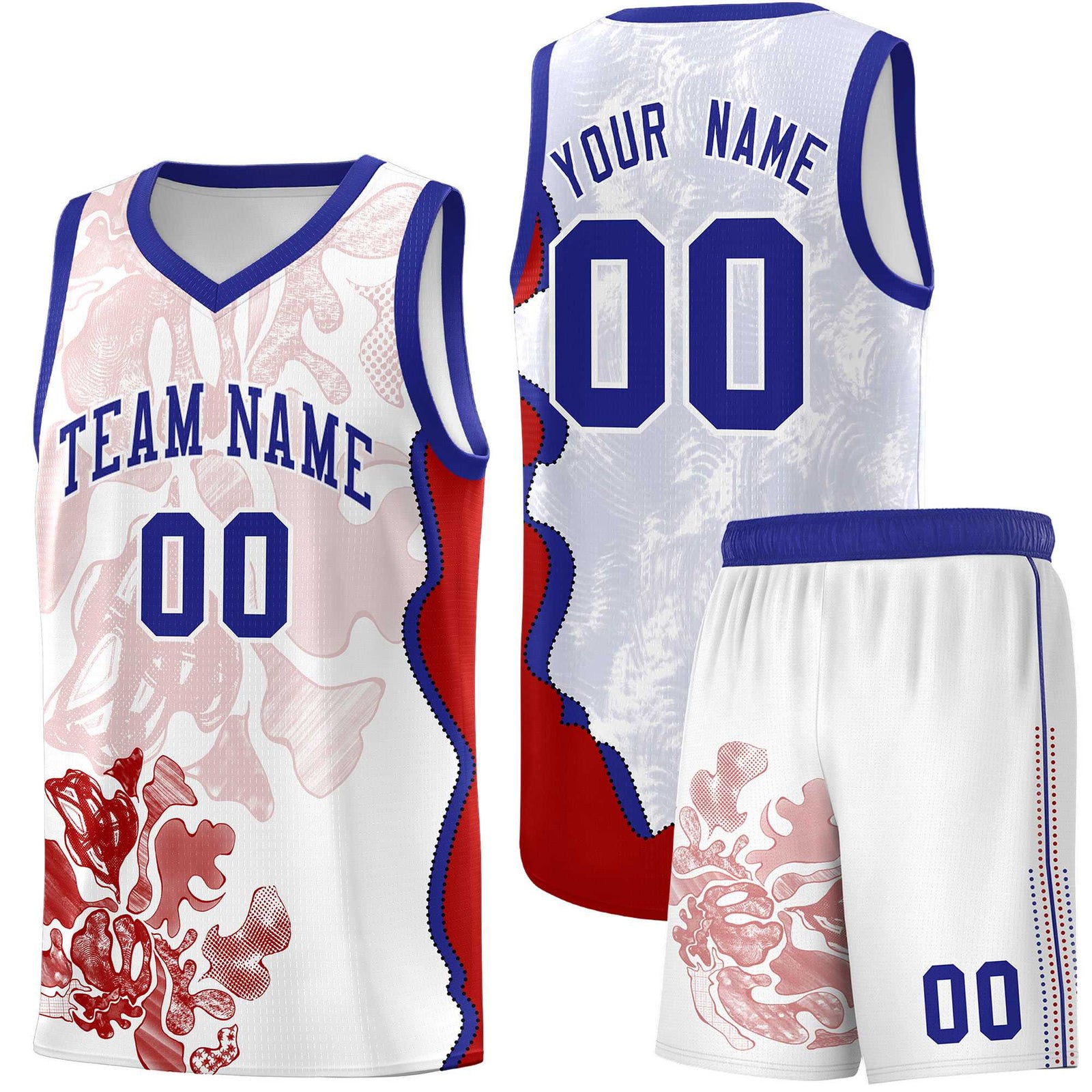 Custom White Royal Basketball Jersey - Illusion Flower Graffiti Unique Fabric