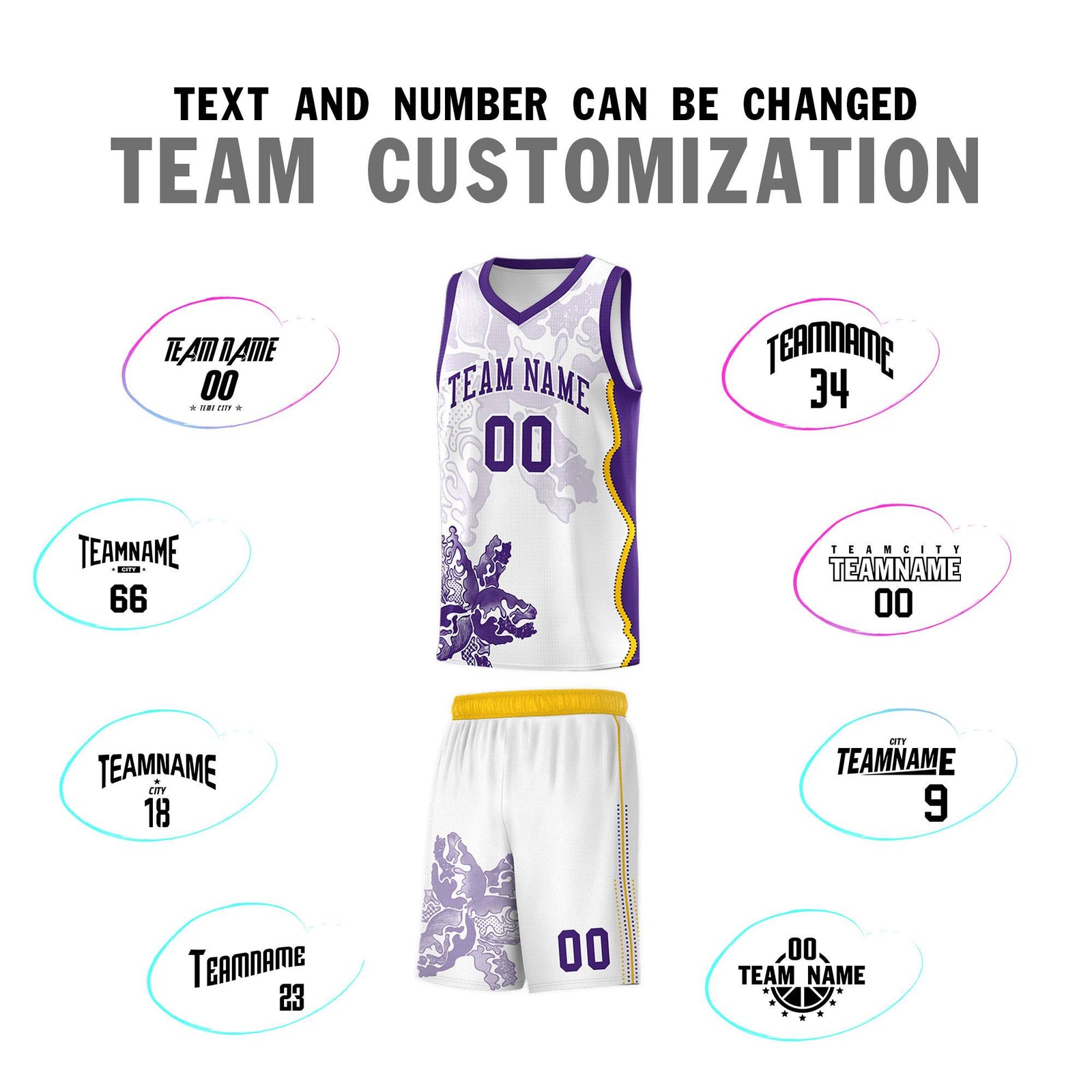 Custom White Purple Basketball Jersey - Illusion Flower Graffiti Moisture-wicking Fabric