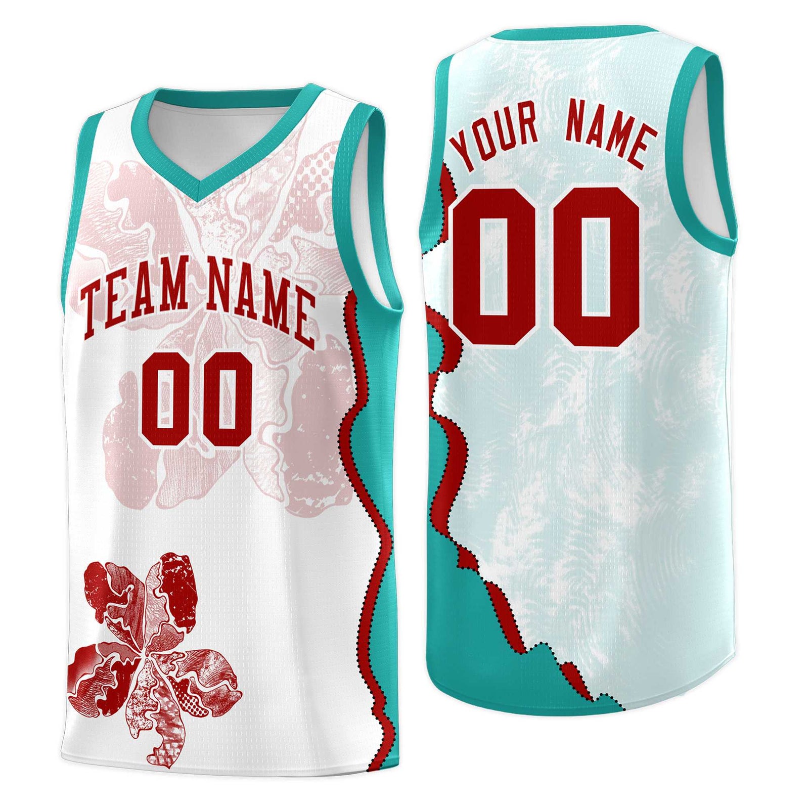 Custom White Aqua Basketball Jersey - Illusion Flower Graffiti Breathable mesh Fabric