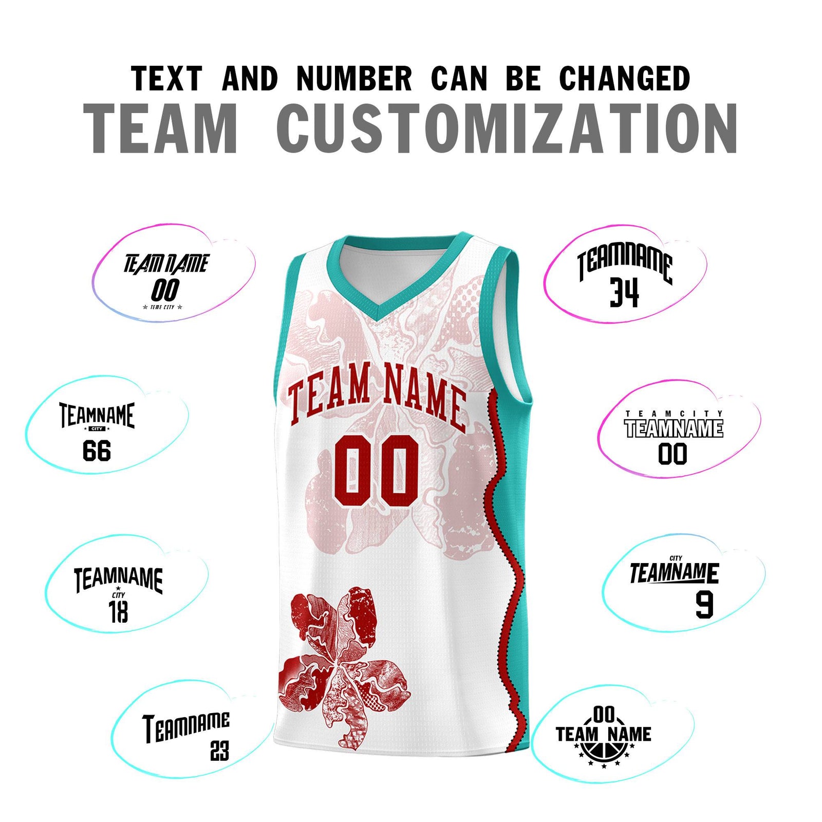 Custom White Aqua Basketball Jersey - Illusion Flower Graffiti Breathable mesh Fabric