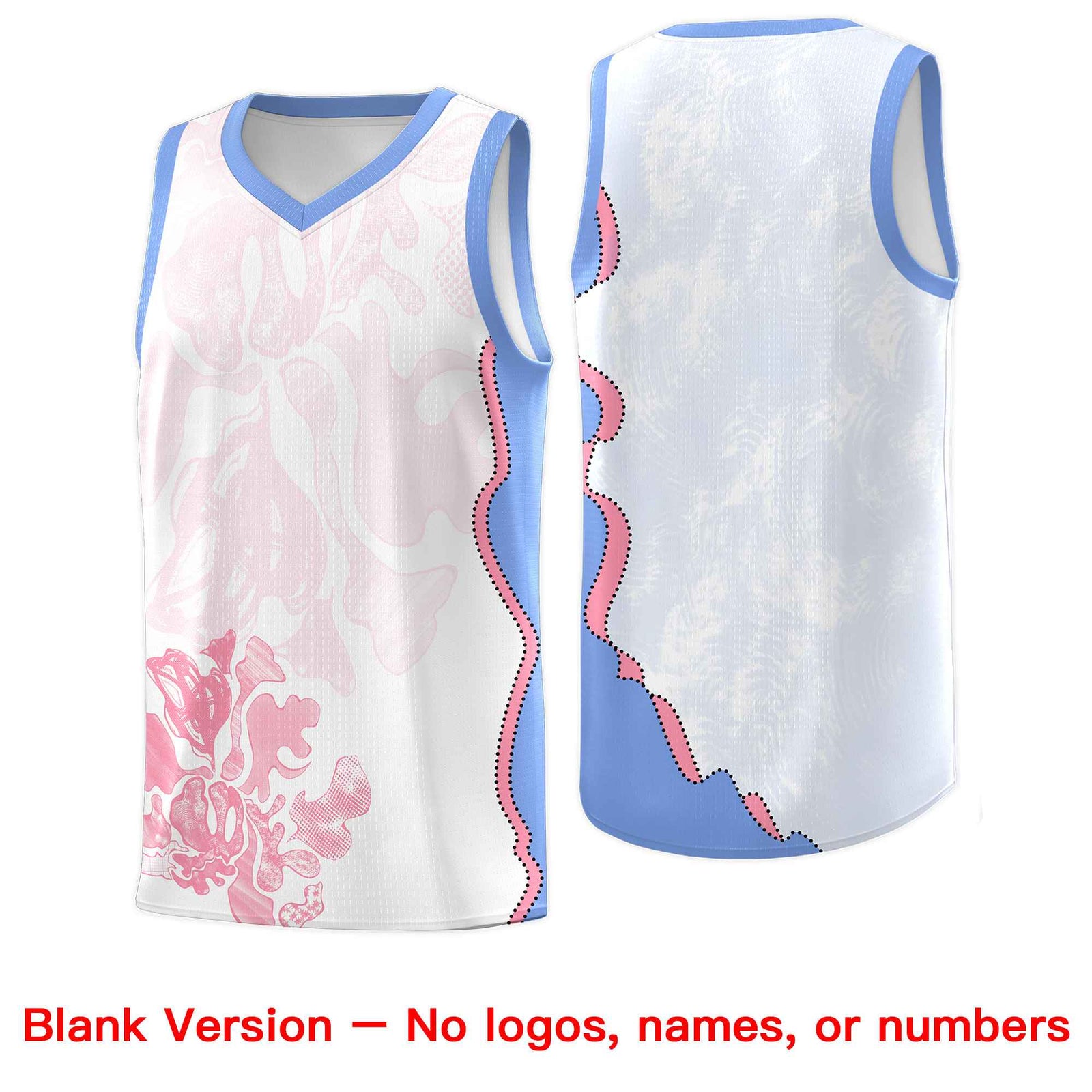 Custom White Light Blue Basketball Jersey - Illusion Flower Graffiti Durable Fabric