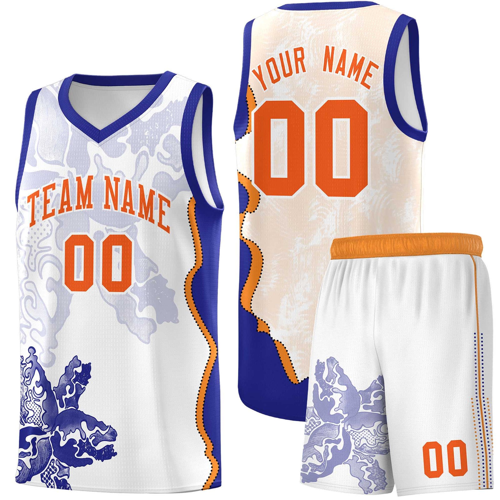 Custom White Royal Basketball Jersey - Illusion Flower Graffiti Breathable Fabric