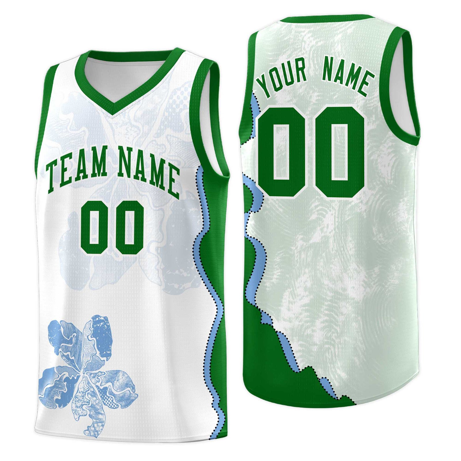 Custom White Kelly Green Basketball Jersey - Illusion Flower Graffiti Moisture wicking Fabric