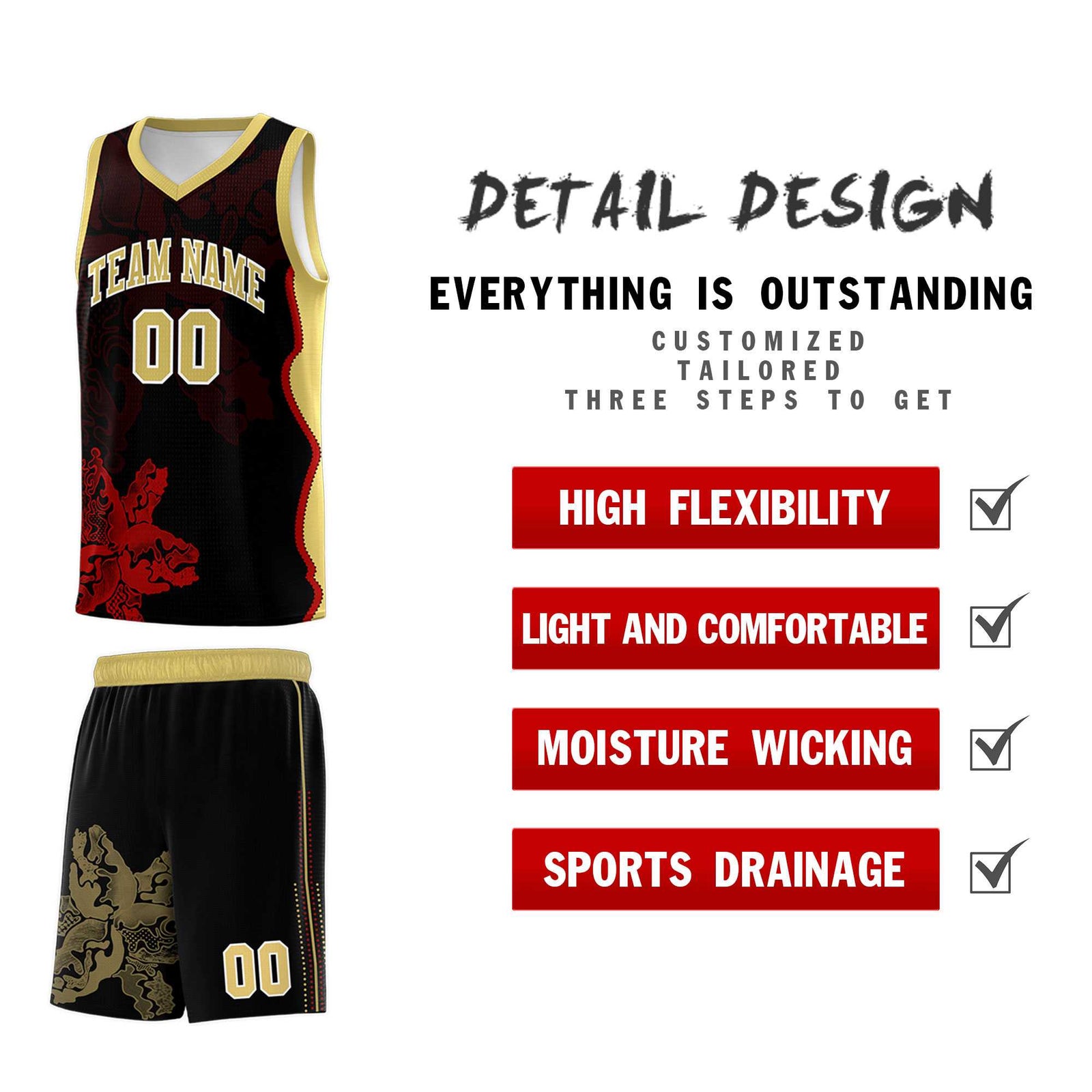 Custom Black Old Gold Basketball Jersey - Illusion Flower Graffiti Durable Fabric