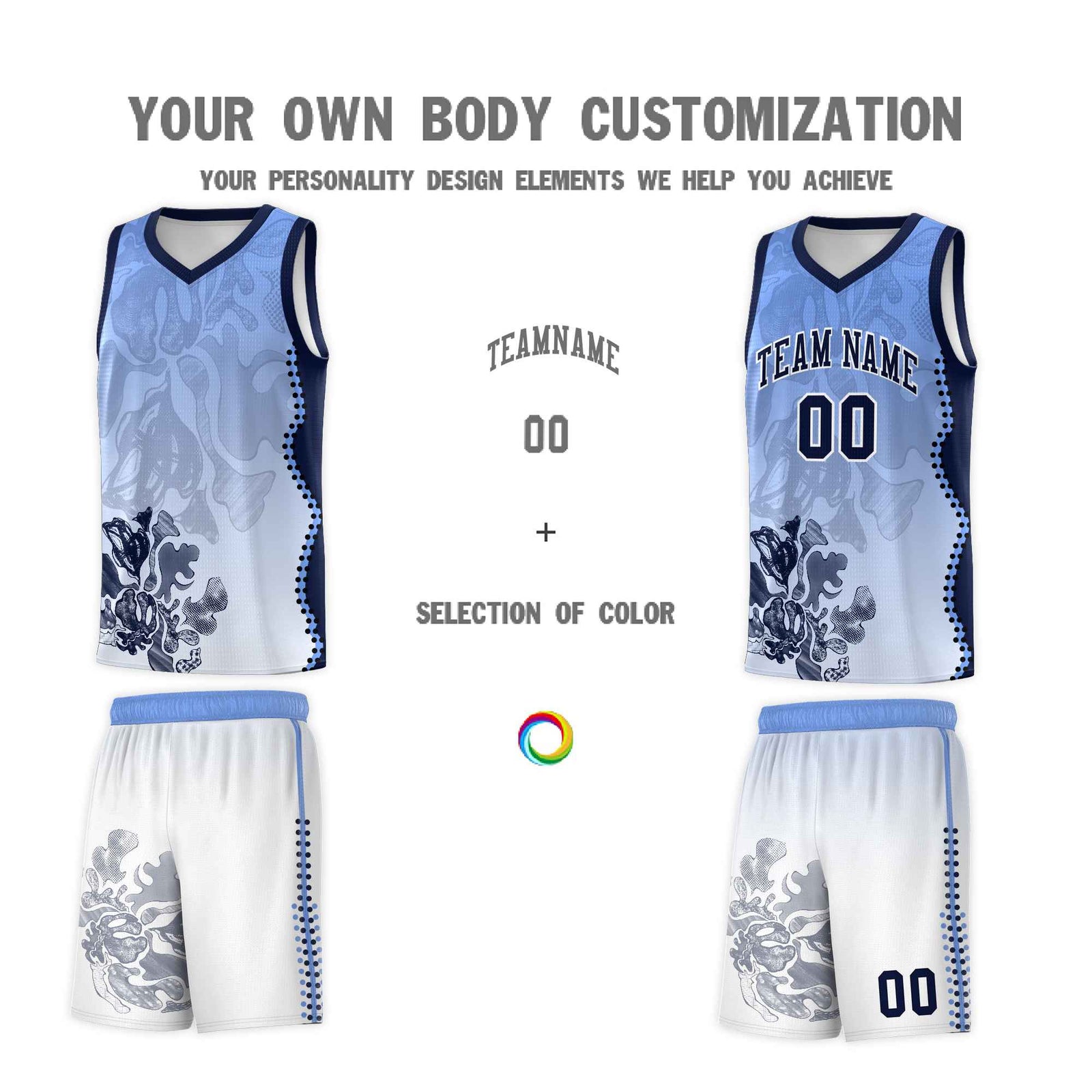 Custom White Navy Basketball Jersey - Illusion Flower Gradient Moisture wicking Fabric