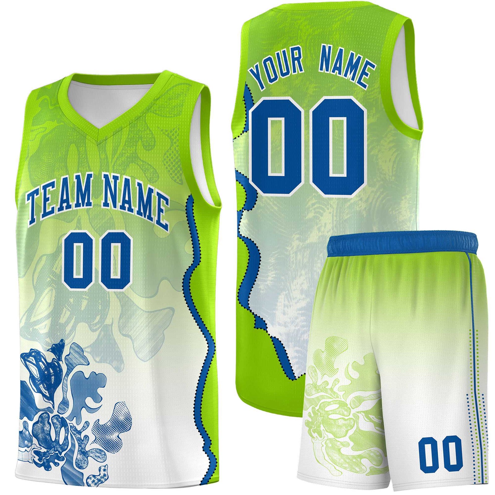 Custom Neon Green Royal Basketball Jersey - Illusion Flower Gradient Moisture-wicking Fabric