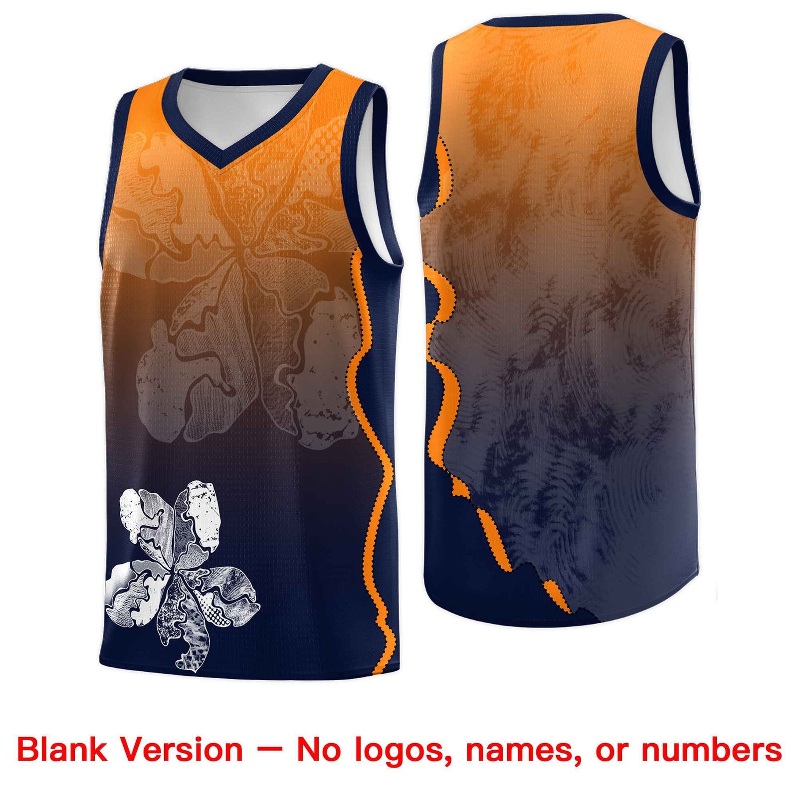 Custom Navy Orange Basketball Jersey - Illusion Flower Gradient Lightweight Fabric