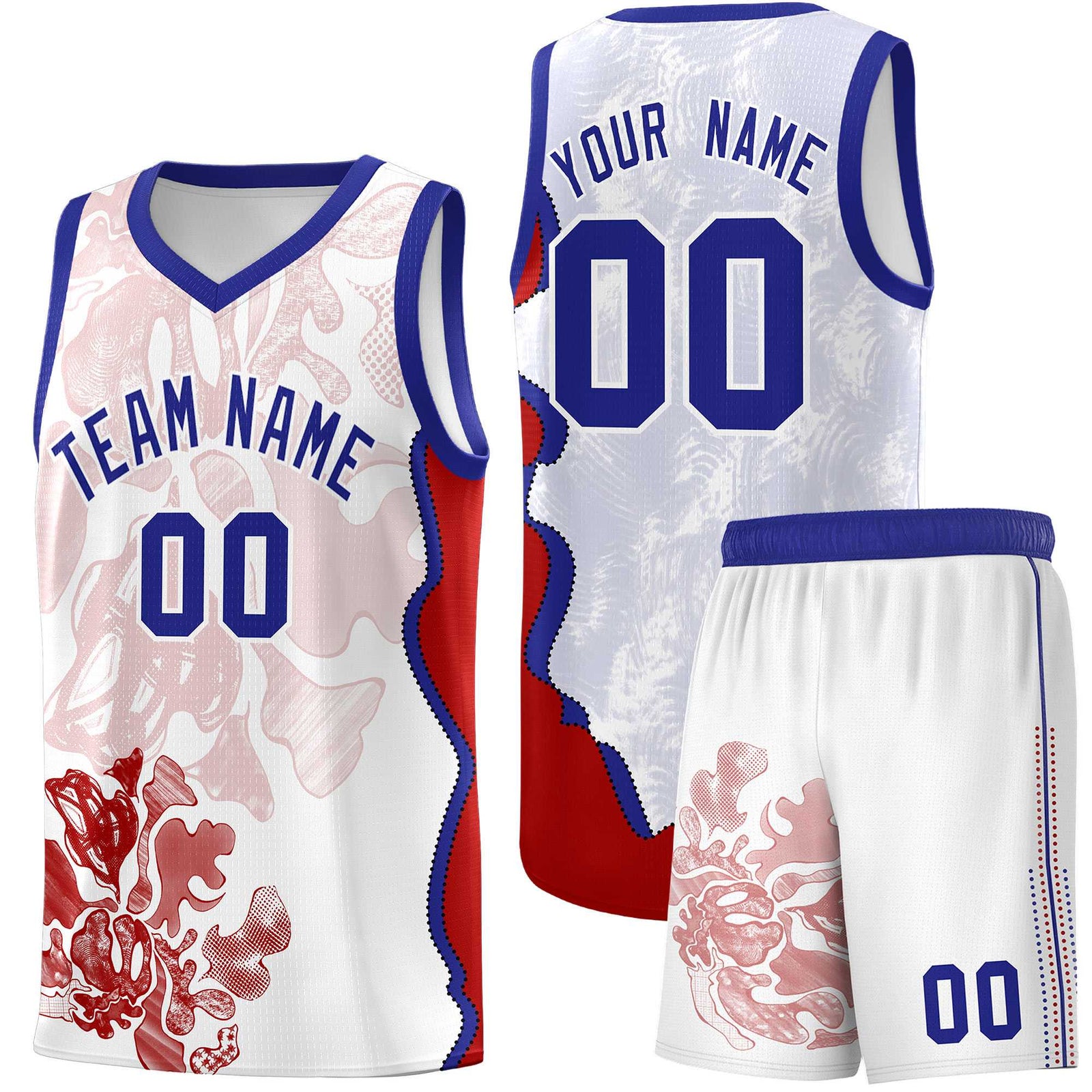 Custom White Royal Basketball Jersey - Illusion Flower Graffiti Unique Fabric