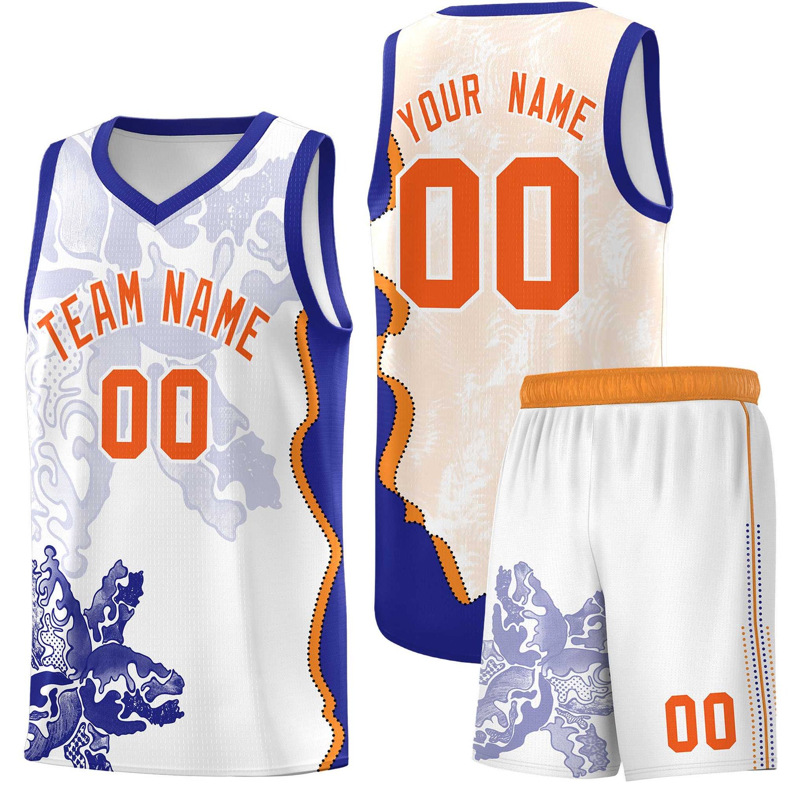 Custom White Royal Basketball Jersey - Illusion Flower Graffiti Breathable Fabric