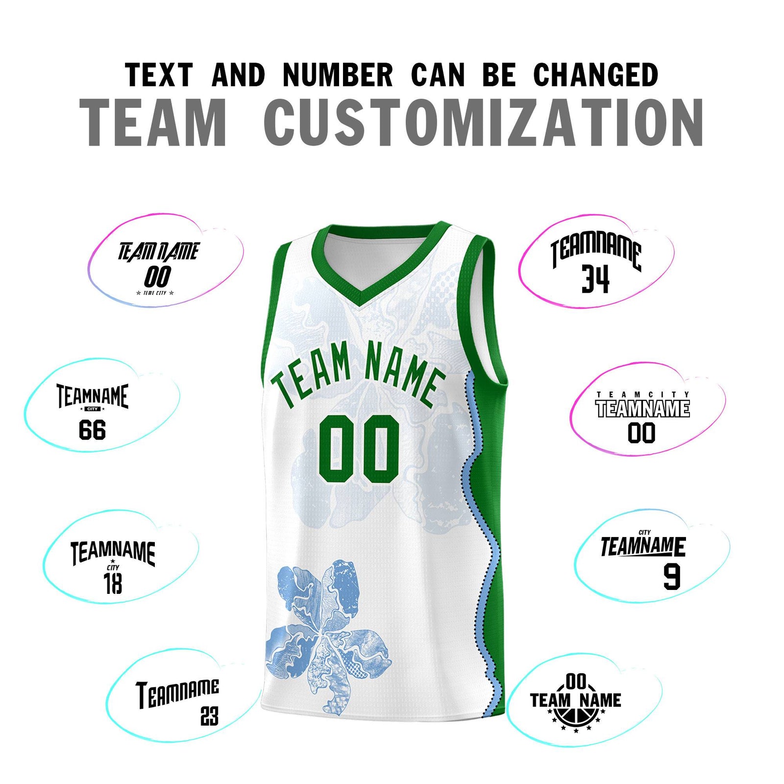 Custom White Kelly Green Basketball Jersey - Illusion Flower Graffiti Moisture wicking Fabric