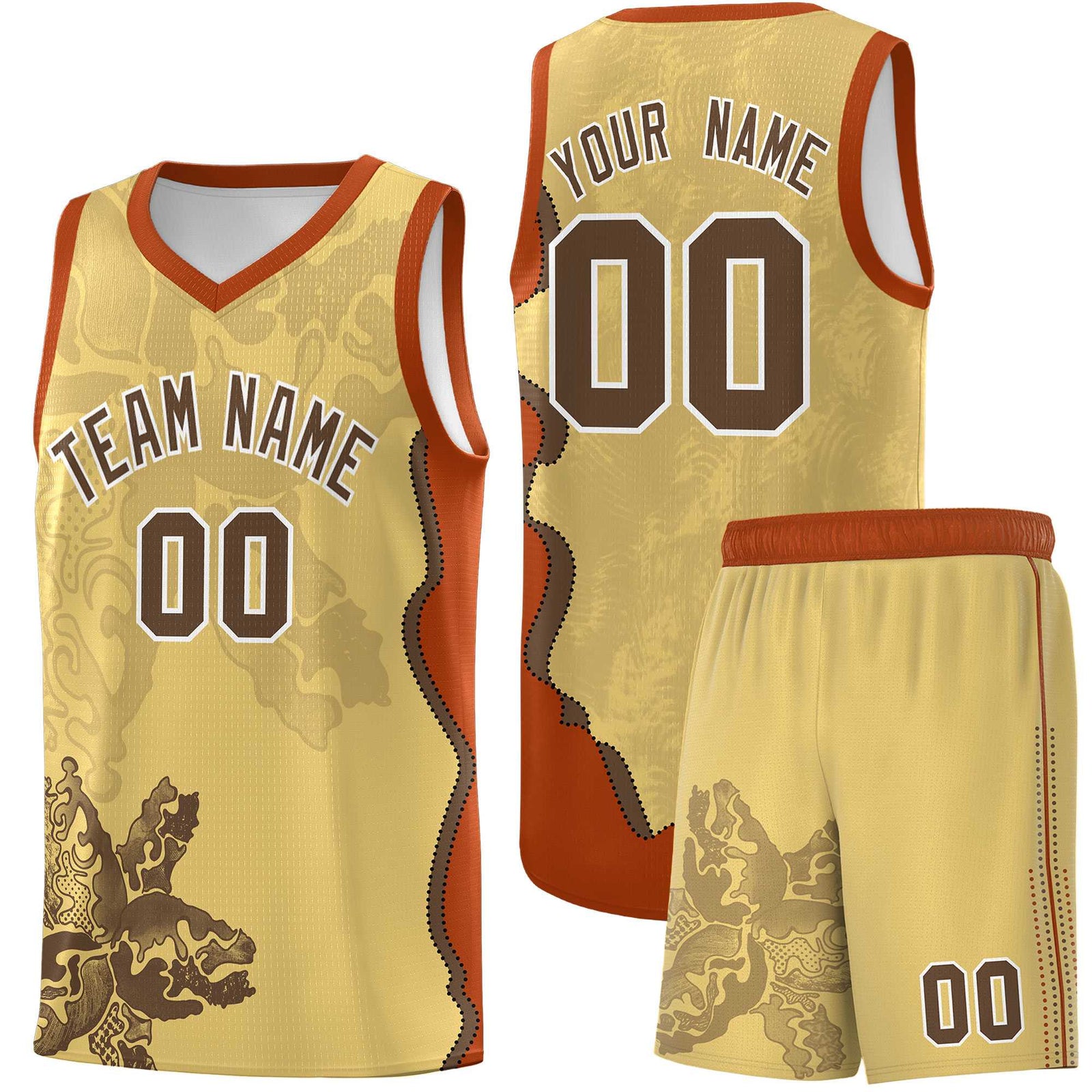Custom Khaki Dark Orange Basketball Jersey - Illusion Flower Graffiti Unique Fabric
