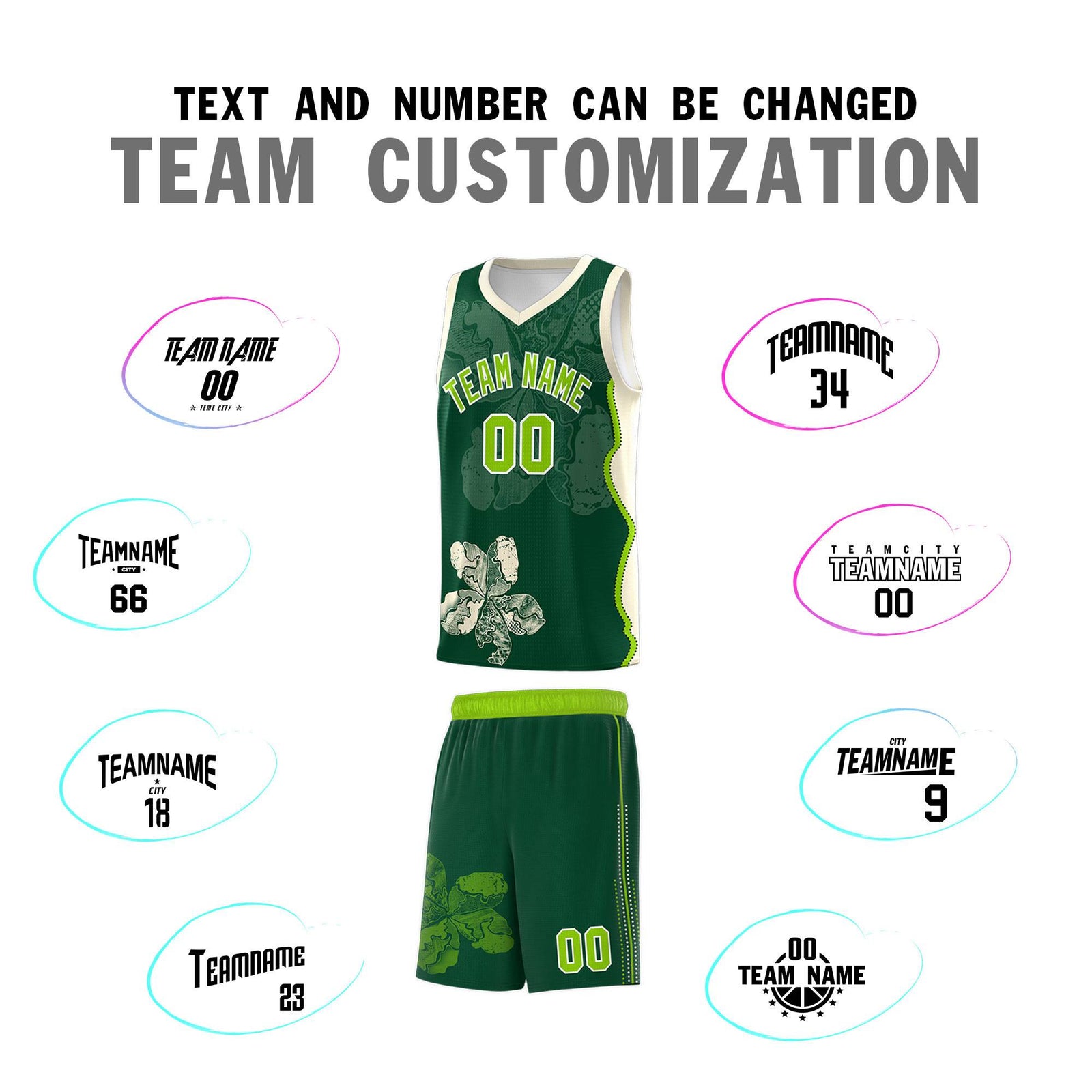 Custom Green Cream Basketball Jersey - Illusion Flower Graffiti Breathable Fabric