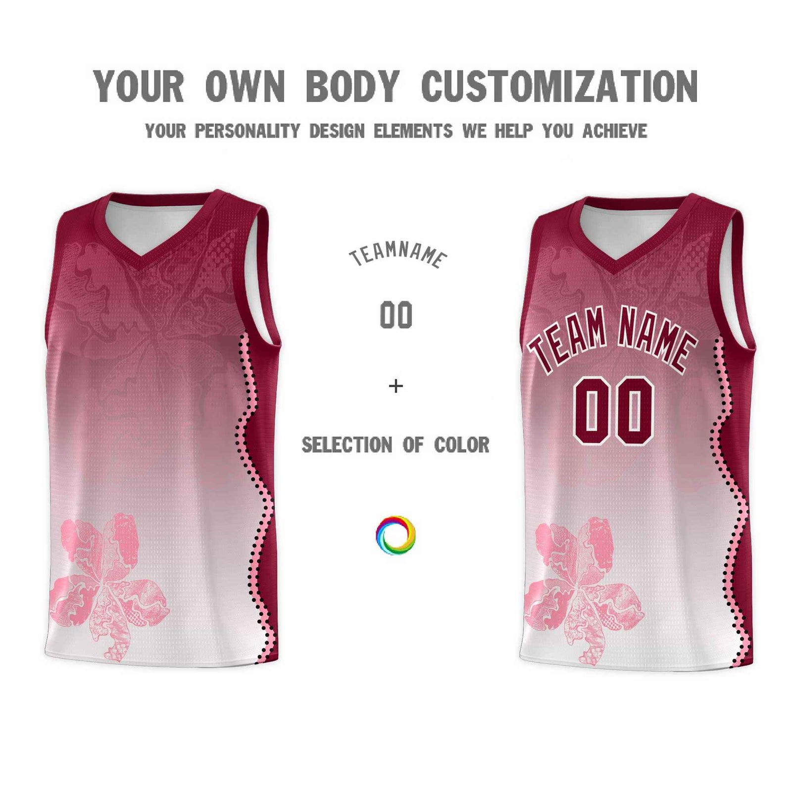 Custom White Crimson Basketball Jersey - Illusion Flower Gradient Stretchy Fabric
