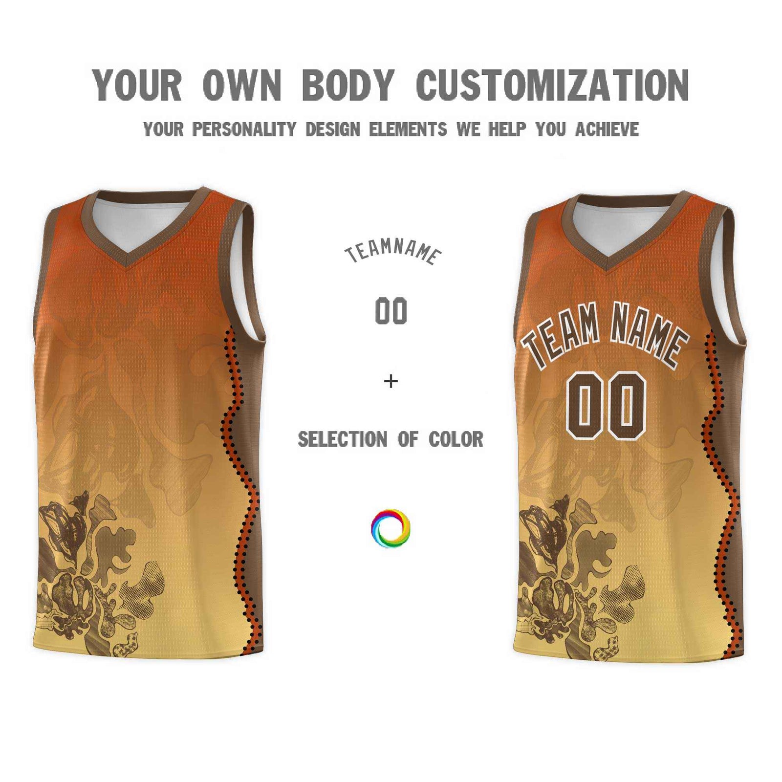Custom Khaki Dark Orange Basketball Jersey - Illusion Flower Gradient Quick dry Fabric