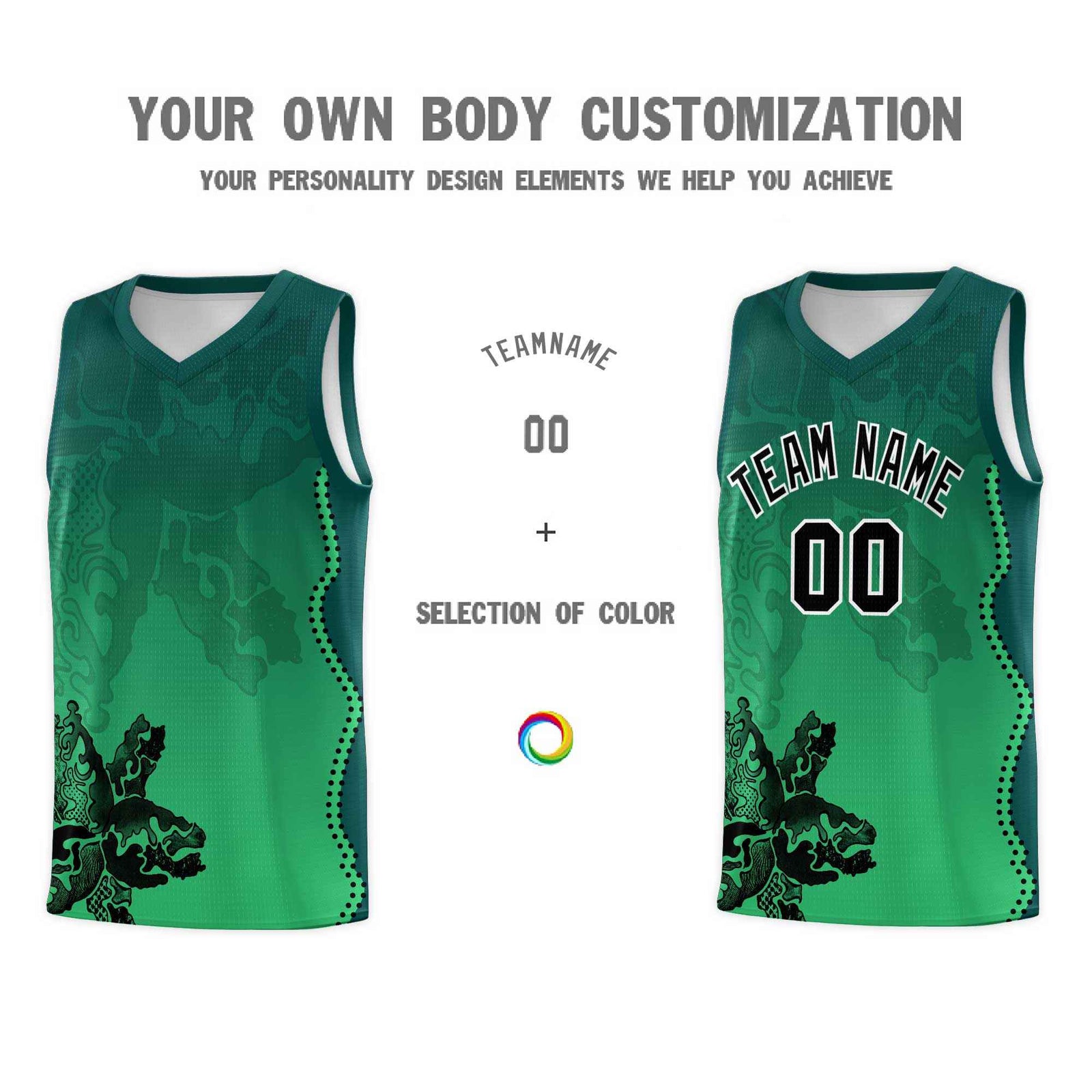 Custom Bright Green Midnight Green Basketball Jersey - Illusion Flower Gradient Moisture wicking Fabric