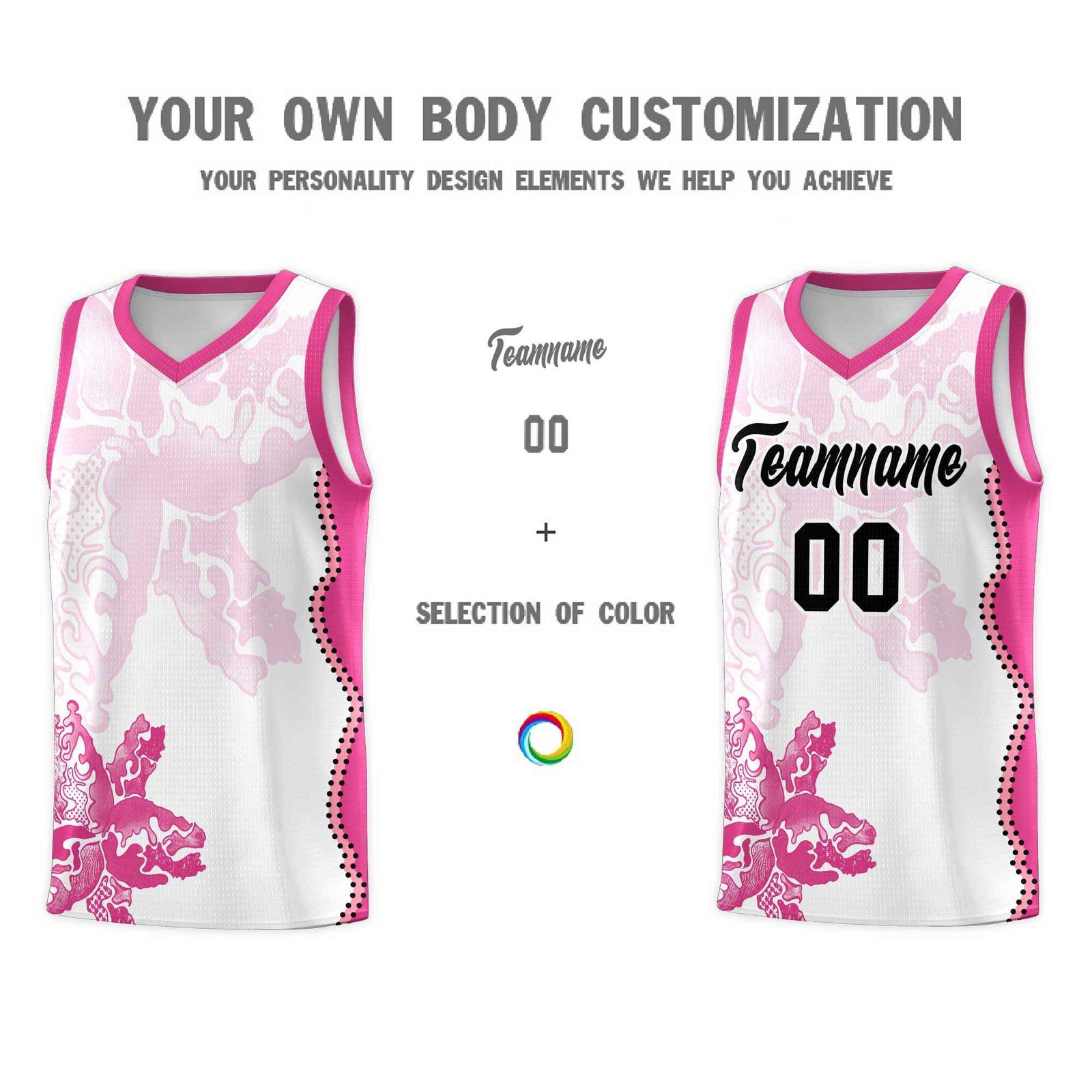 Custom White Pink Basketball Jersey - Illusion Flower Graffiti Breathable mesh Fabric