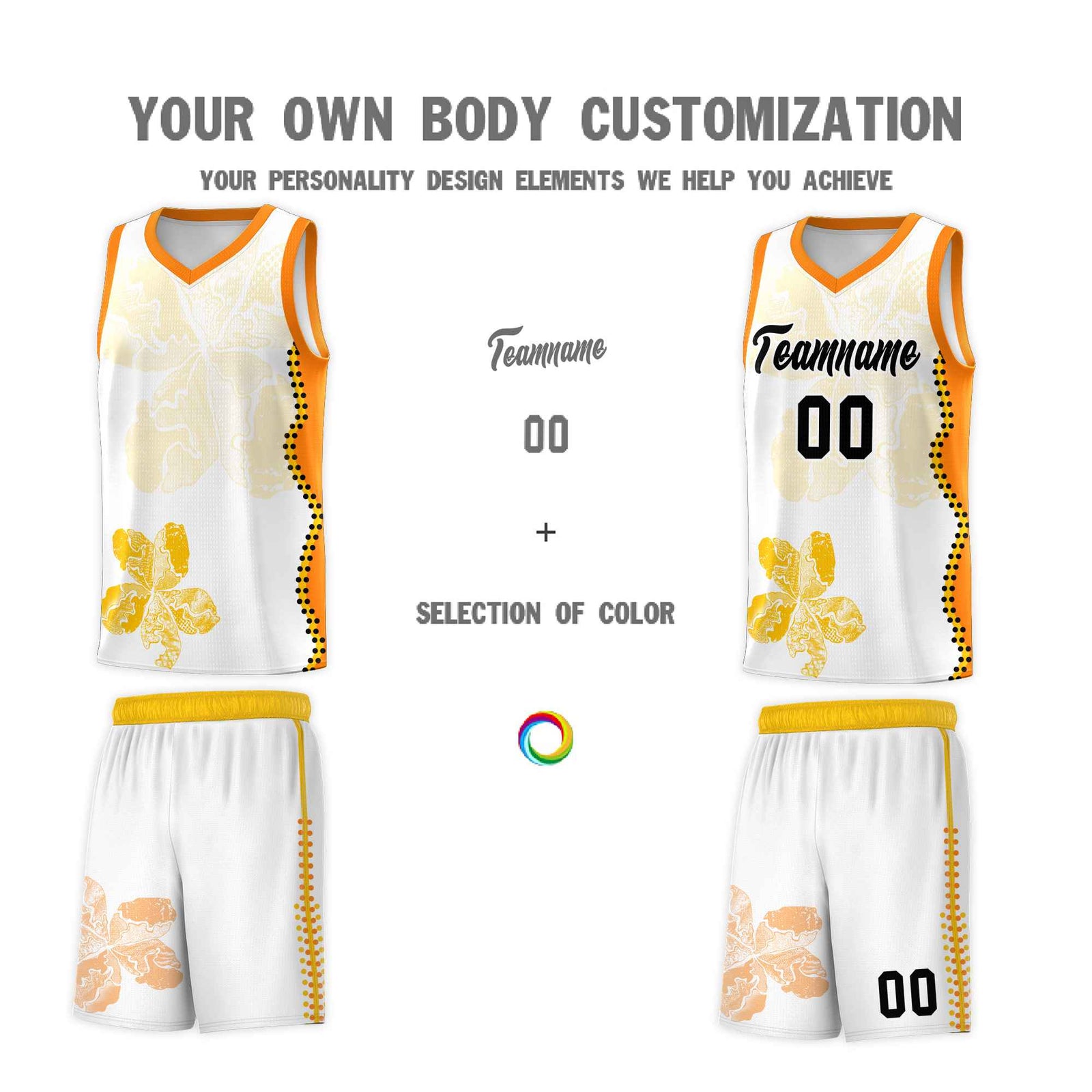 Custom White Orange Basketball Jersey - Illusion Flower Graffiti Durable Fabric