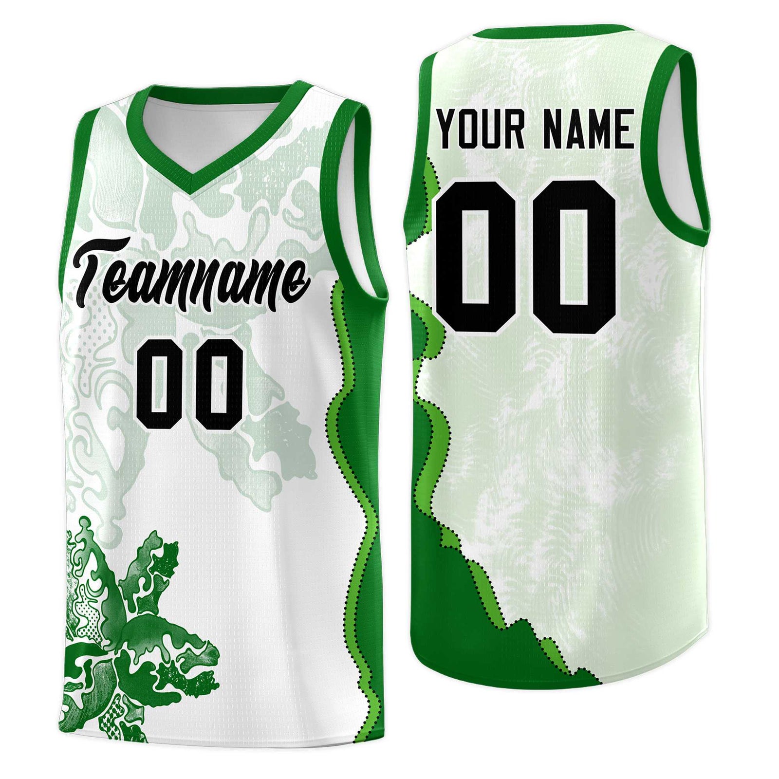 Custom White Kelly Green Basketball Jersey - Illusion Flower Graffiti Moisture wicking Fabric