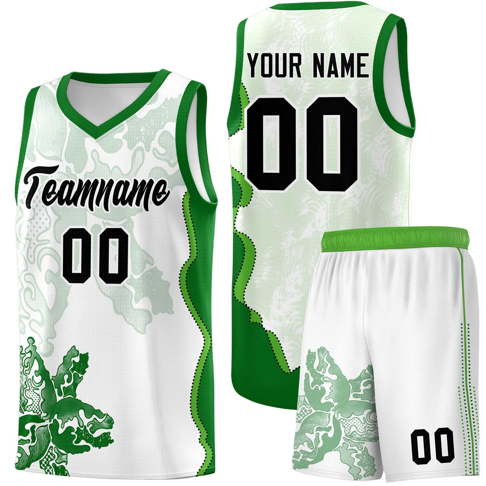 Custom White Kelly Green Basketball Jersey - Illusion Flower Graffiti Moisture wicking Fabric