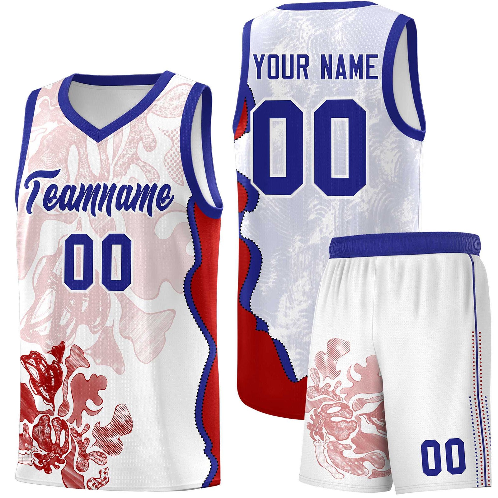 Custom White Royal Basketball Jersey - Illusion Flower Graffiti Unique Fabric