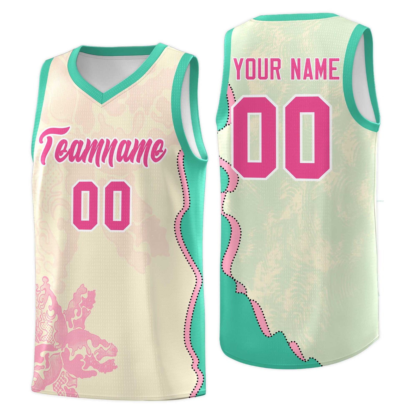 Custom Rose Red Bright Green Basketball Jersey - Illusion Flower Graffiti Stretchy Fabric