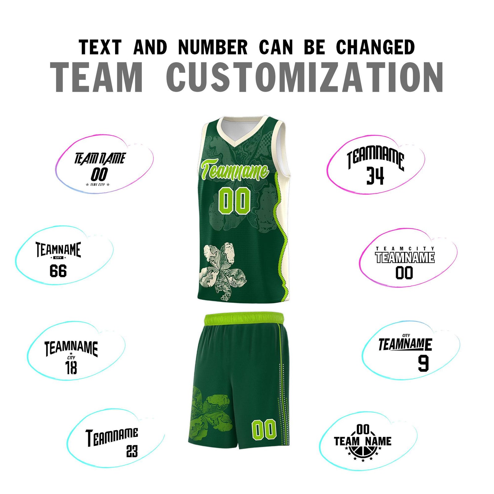 Custom Green Cream Basketball Jersey - Illusion Flower Graffiti Breathable Fabric