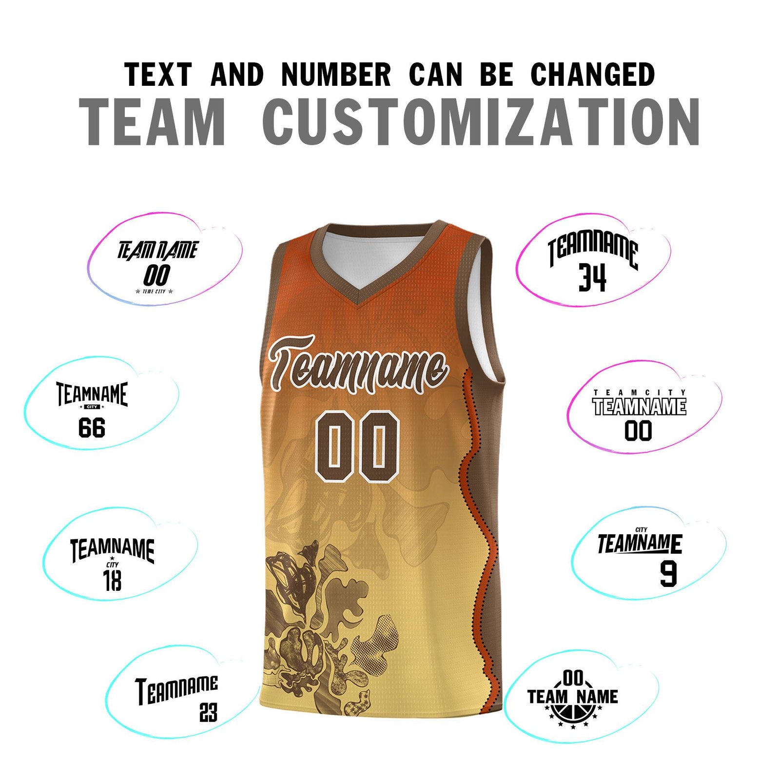 Custom Khaki Dark Orange Basketball Jersey - Illusion Flower Gradient Quick dry Fabric