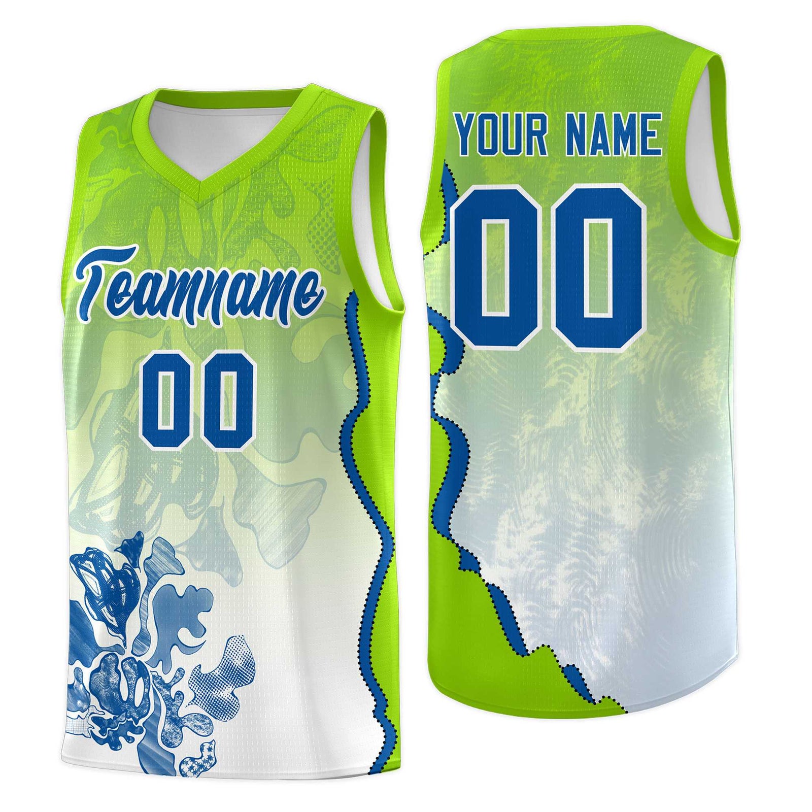 Custom Neon Green Royal Basketball Jersey - Illusion Flower Gradient Moisture-wicking Fabric