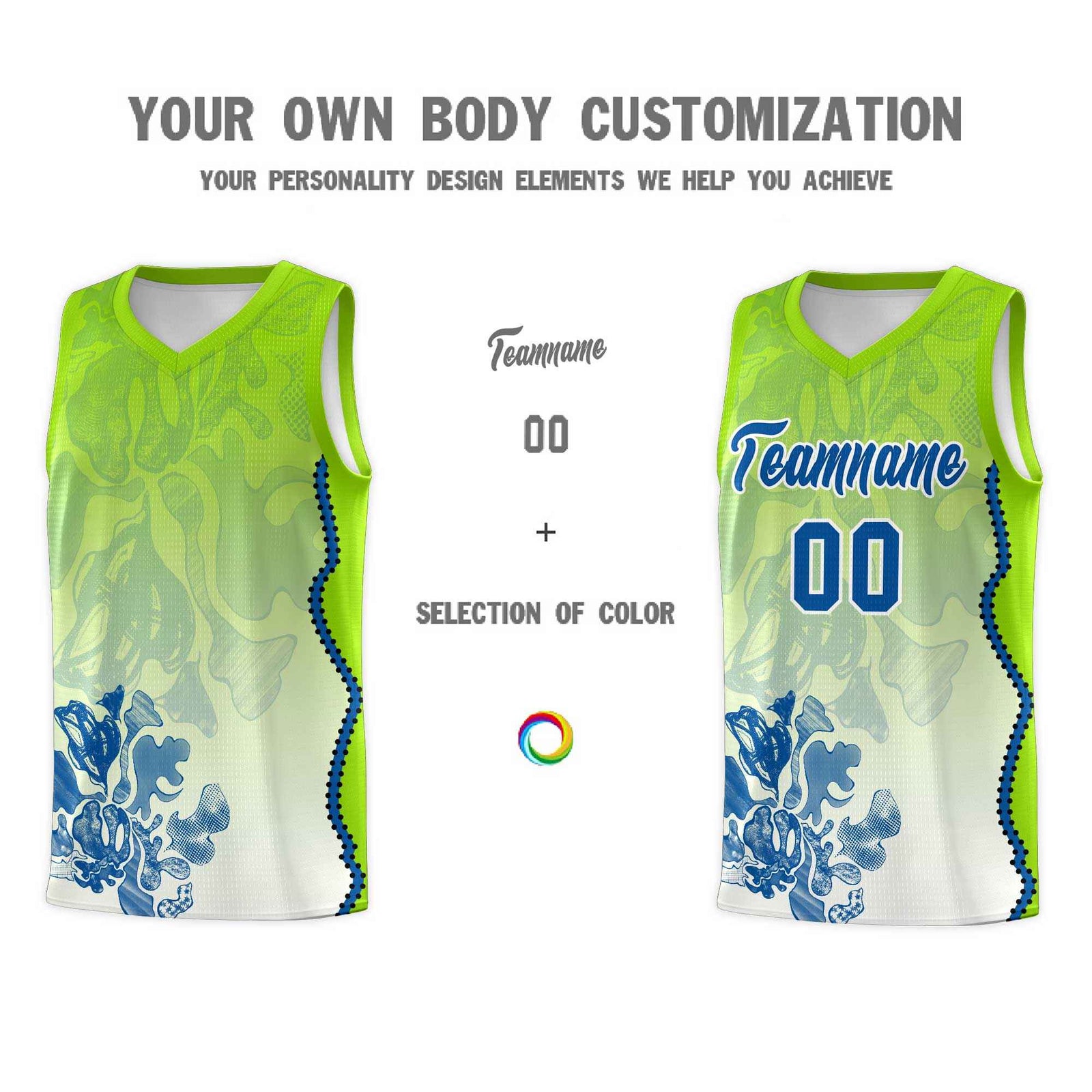 Custom Neon Green Royal Basketball Jersey - Illusion Flower Gradient Moisture-wicking Fabric