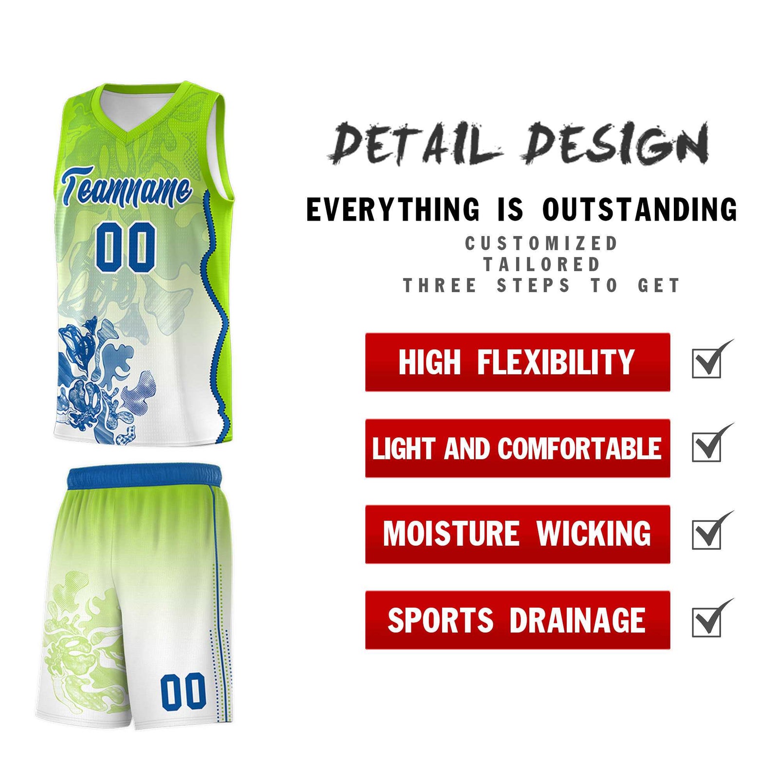 Custom Neon Green Royal Basketball Jersey - Illusion Flower Gradient Moisture-wicking Fabric