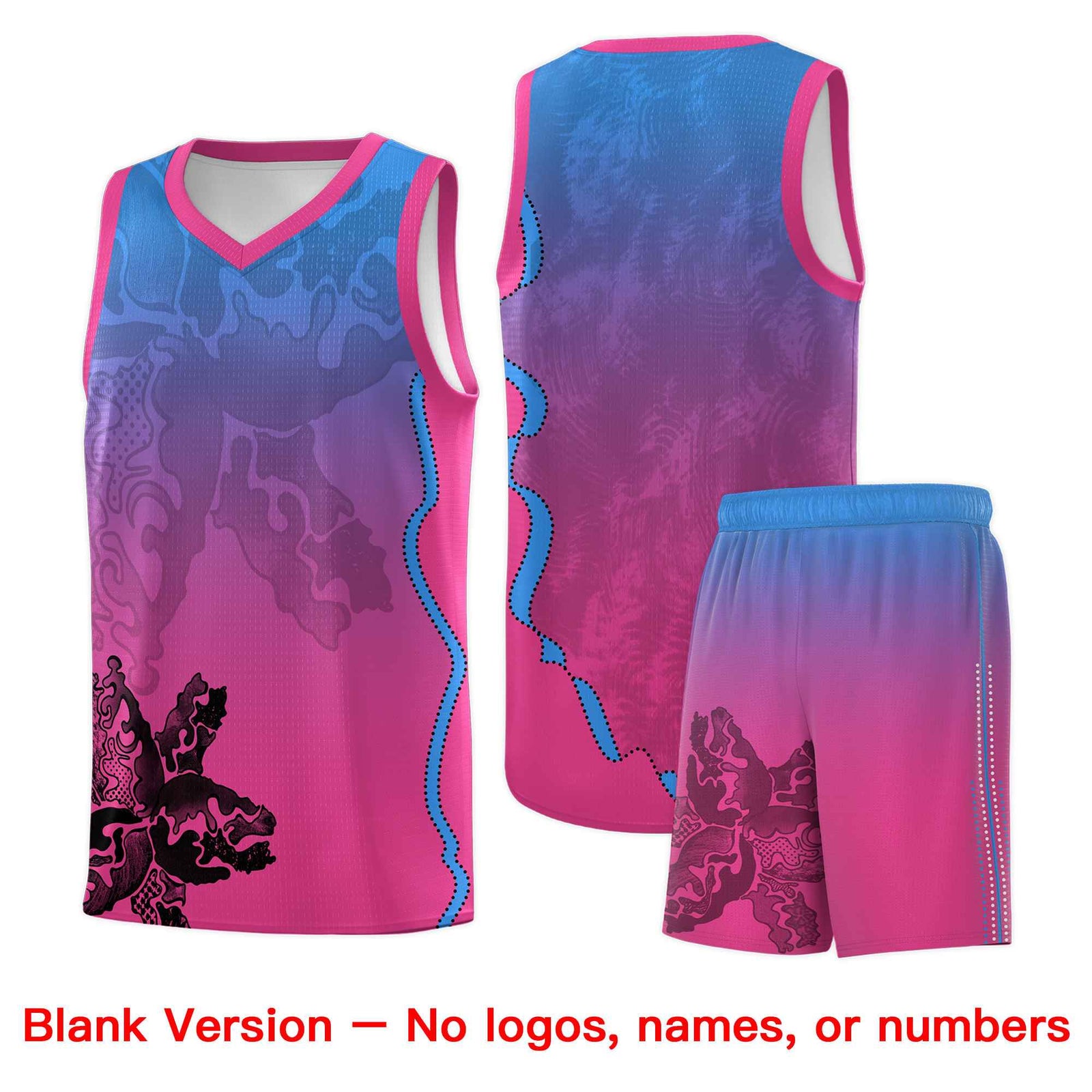 Custom Pink Light Blue Basketball Jersey - Illusion Flower Gradient Breathable mesh Fabric
